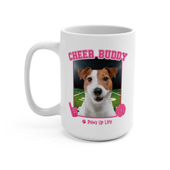 White Russell Terrier Football Cheer Buddy Cheerleading Dog 15oz Large Coffee Mug Ceramic Drinkware Tea Washable | Paws Up Life, LLC