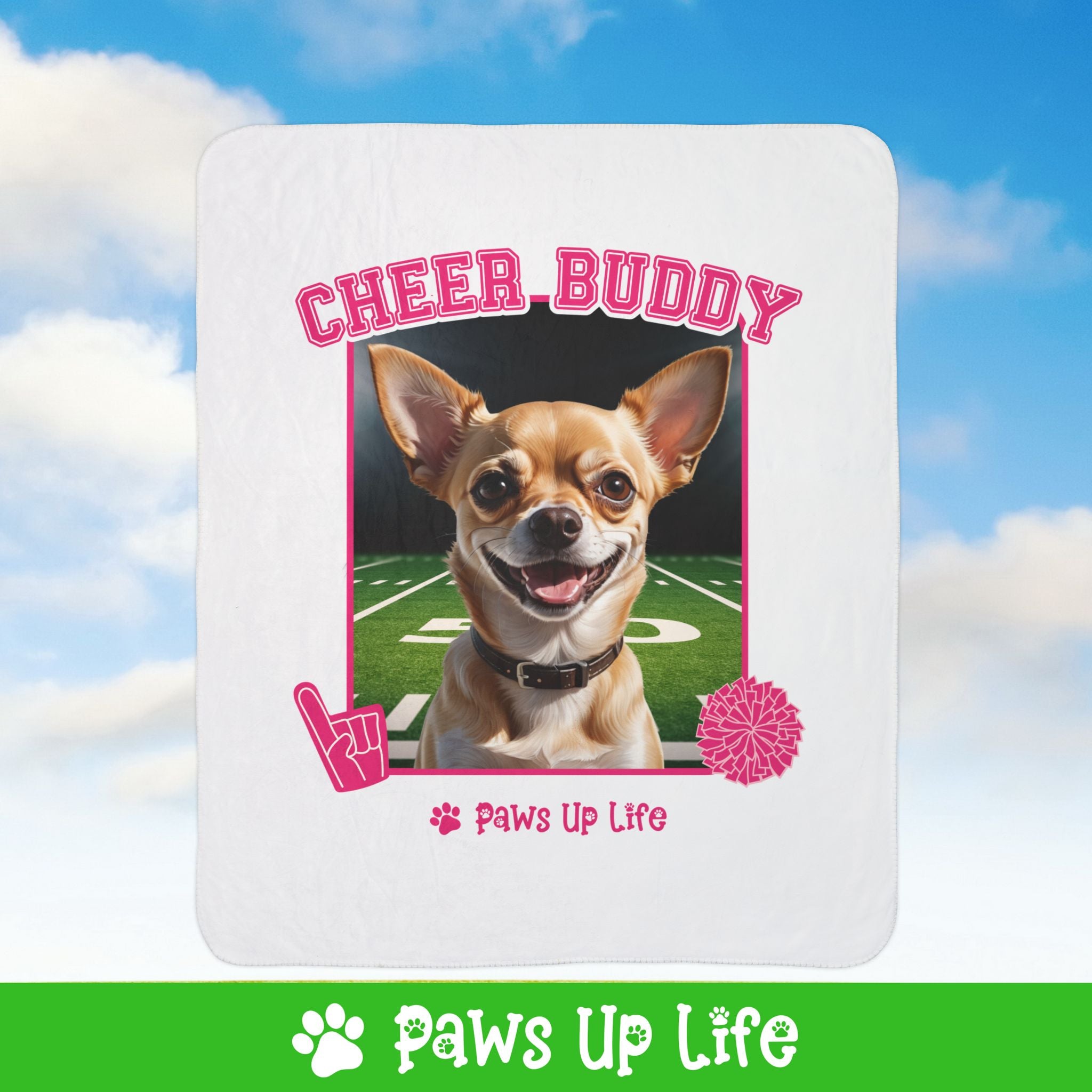 Chihuahua Football Cheer Buddy Cheerleading Dog Fleece Sherpa Blanket - Perfect for Snuggling and Cozy Napping | Paws Up Life, LLC