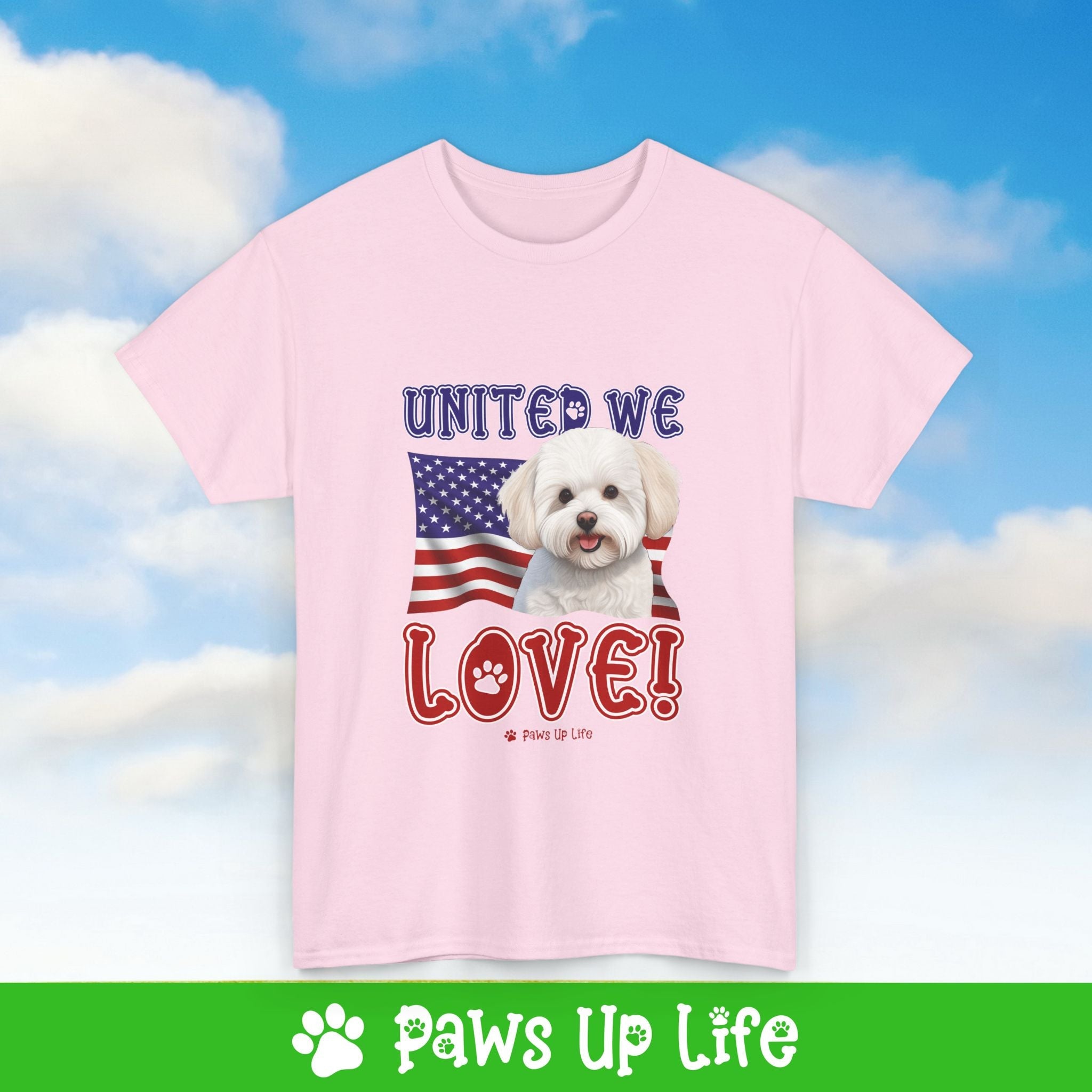 Bichon Frise Dog United We Love Dog Tee, Shirt, Unisex Pet Lover Gift, Dog Mom Dad Tshirt, Animal Rescue Advocate, Cute Puppy Graphic Top Classic Collar | Paws Up Life, LLC