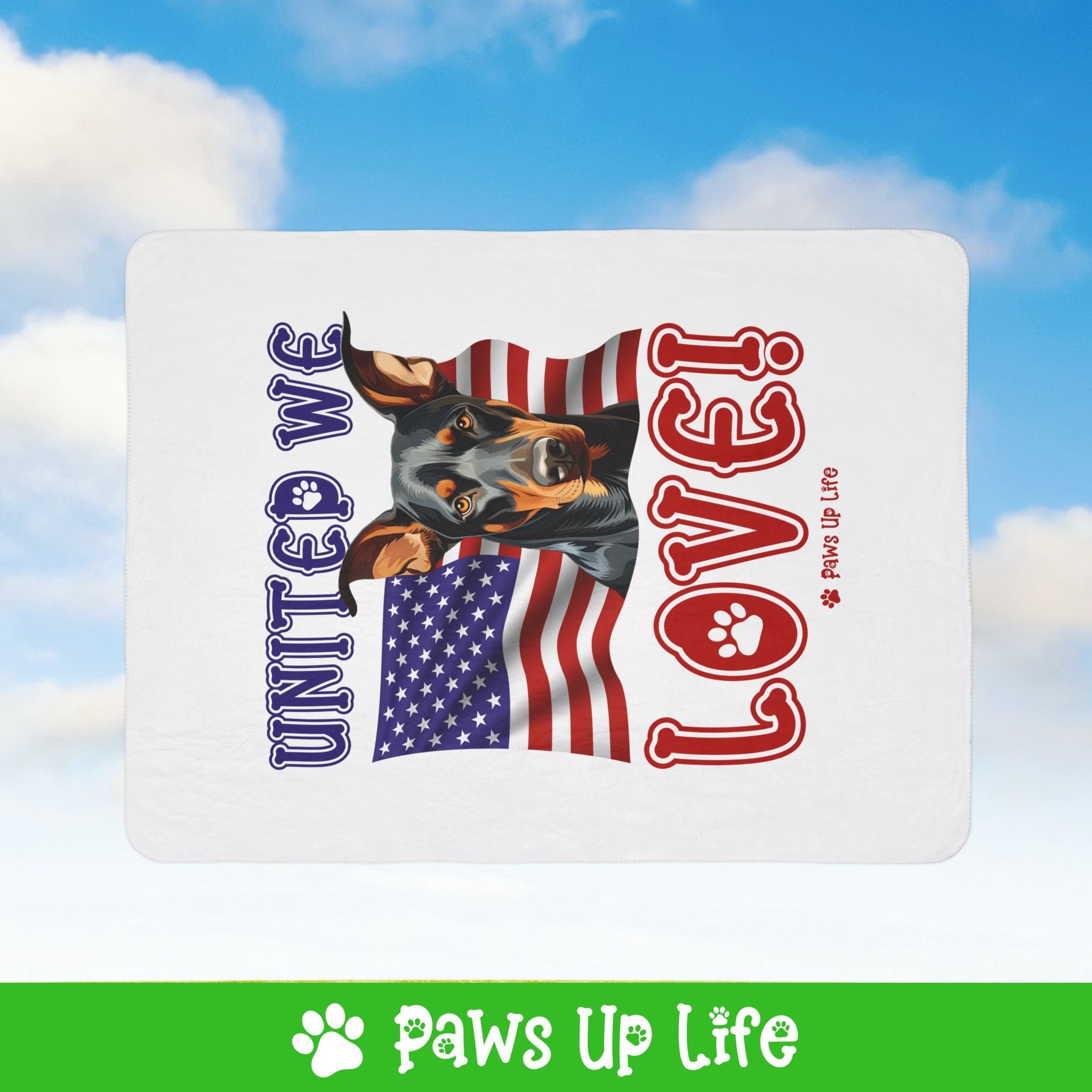 Doberman Pinscher Dog United We Love Fleece Sherpa Blanket - Perfect for Snuggling and Cozy Napping | Paws Up Life, LLC