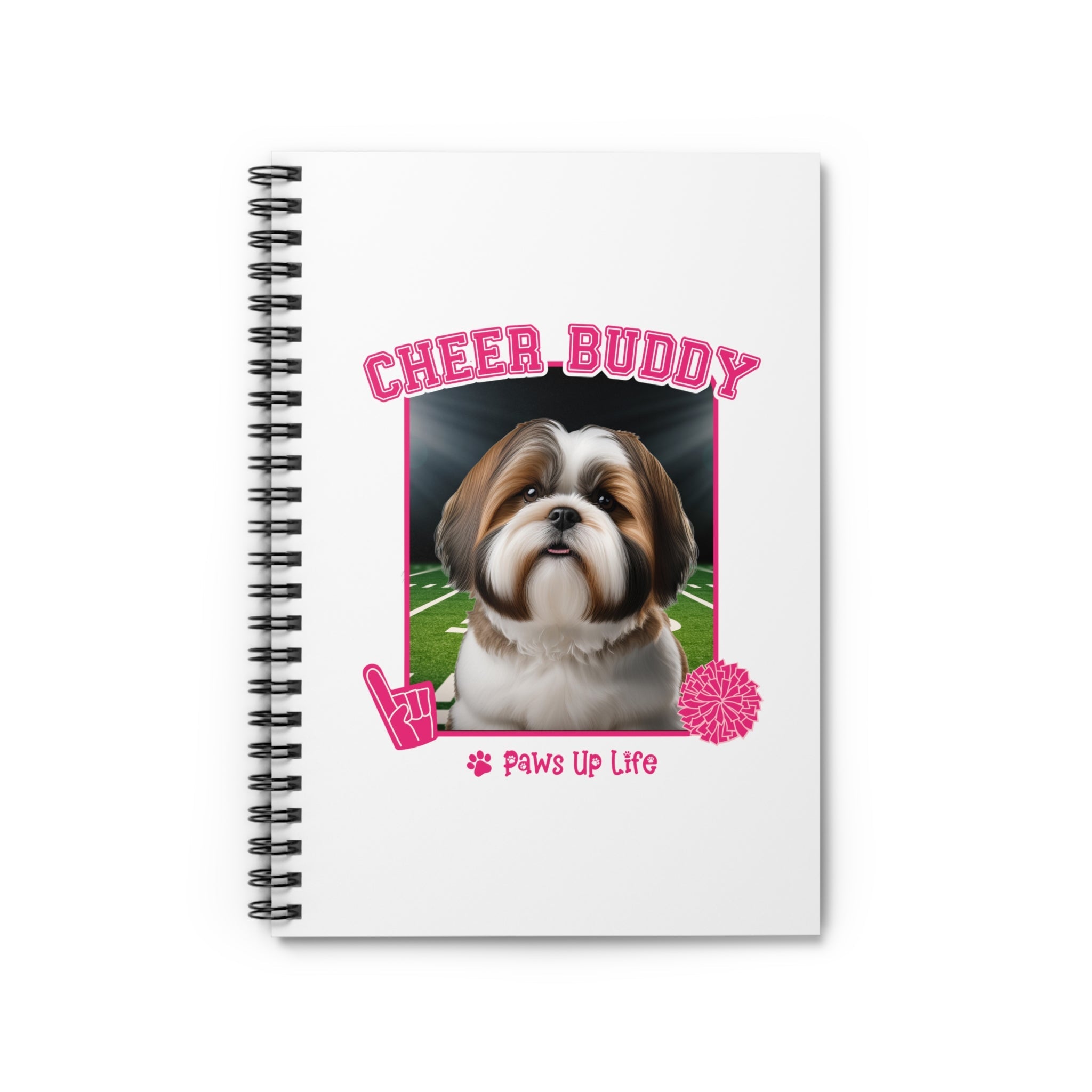 Brown Shih Tzu Football Cheer Buddy Cheerleading Dog Spiral Notebook for Office and Home - Ruled Line | Paws Up Life, LLC