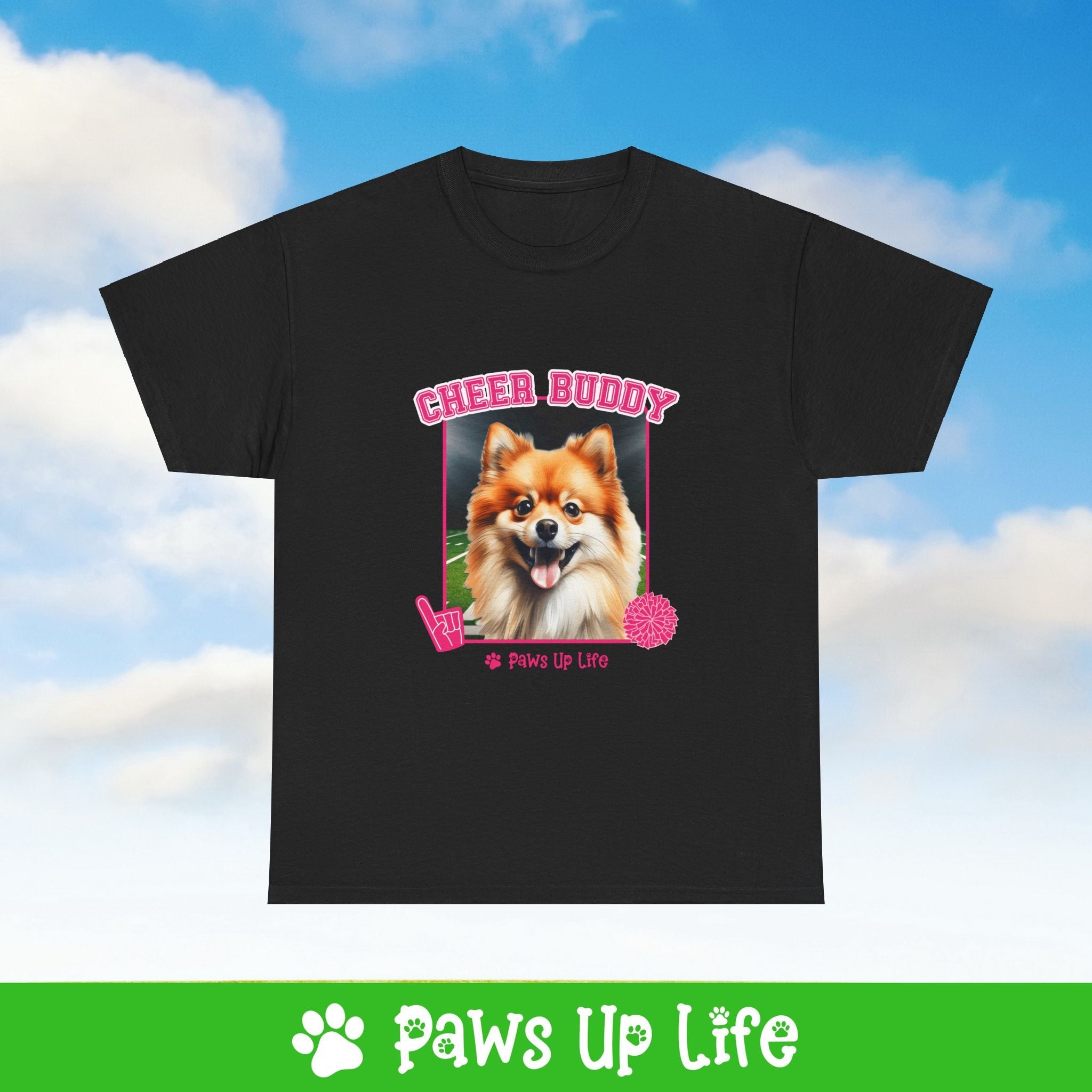 Pomeranian Football Cheer Buddy Cheerleading Dog Tee, Shirt, Unisex Pet Lover Gift, Dog Mom Dad Tshirt, Animal Rescue Advocate, Cute Puppy Graphic Top Classic Collar | Paws Up Life, LLC