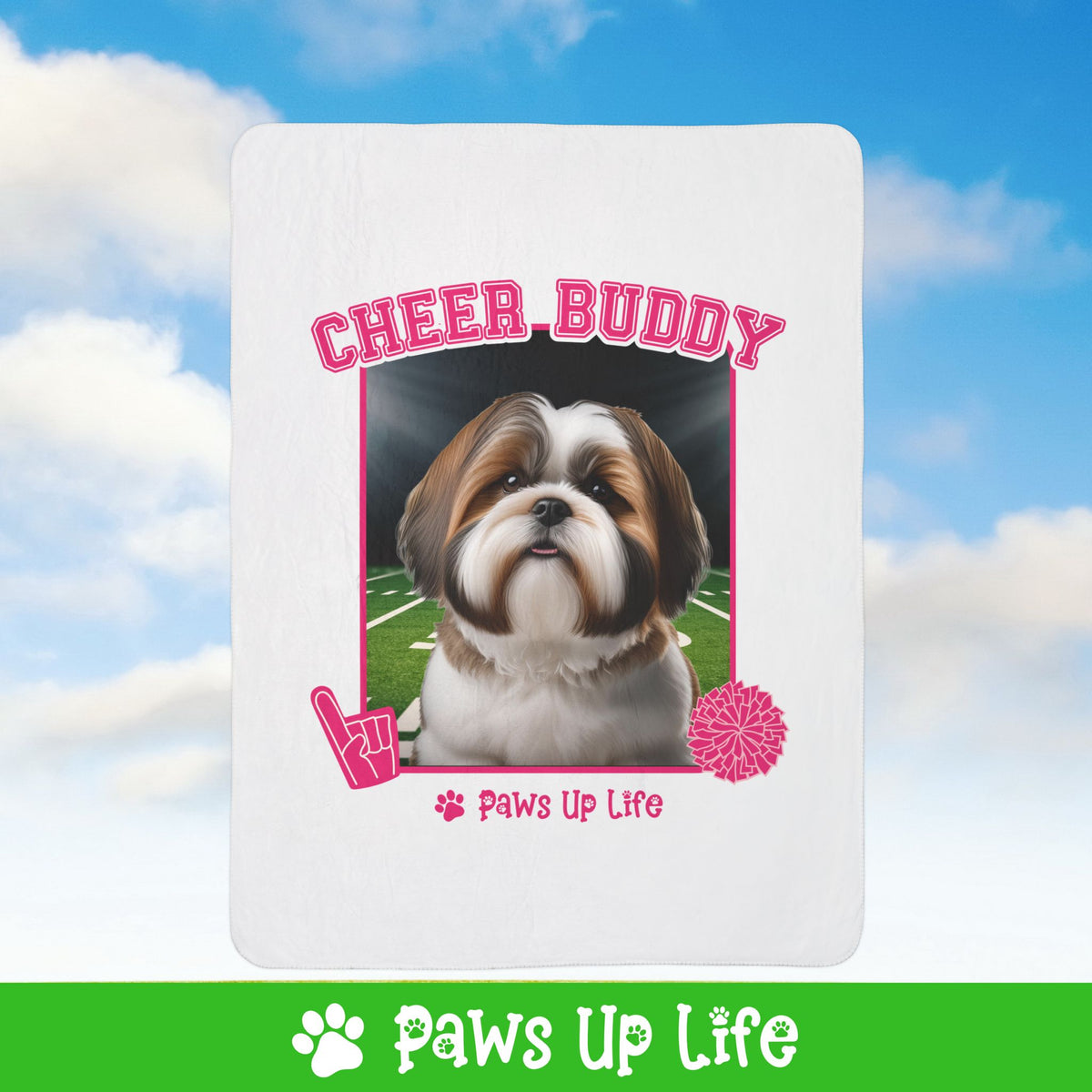 Brown Shih Tzu Football Cheer Buddy Cheerleading Dog Fleece Sherpa Blanket - Perfect for Snuggling and Cozy Napping