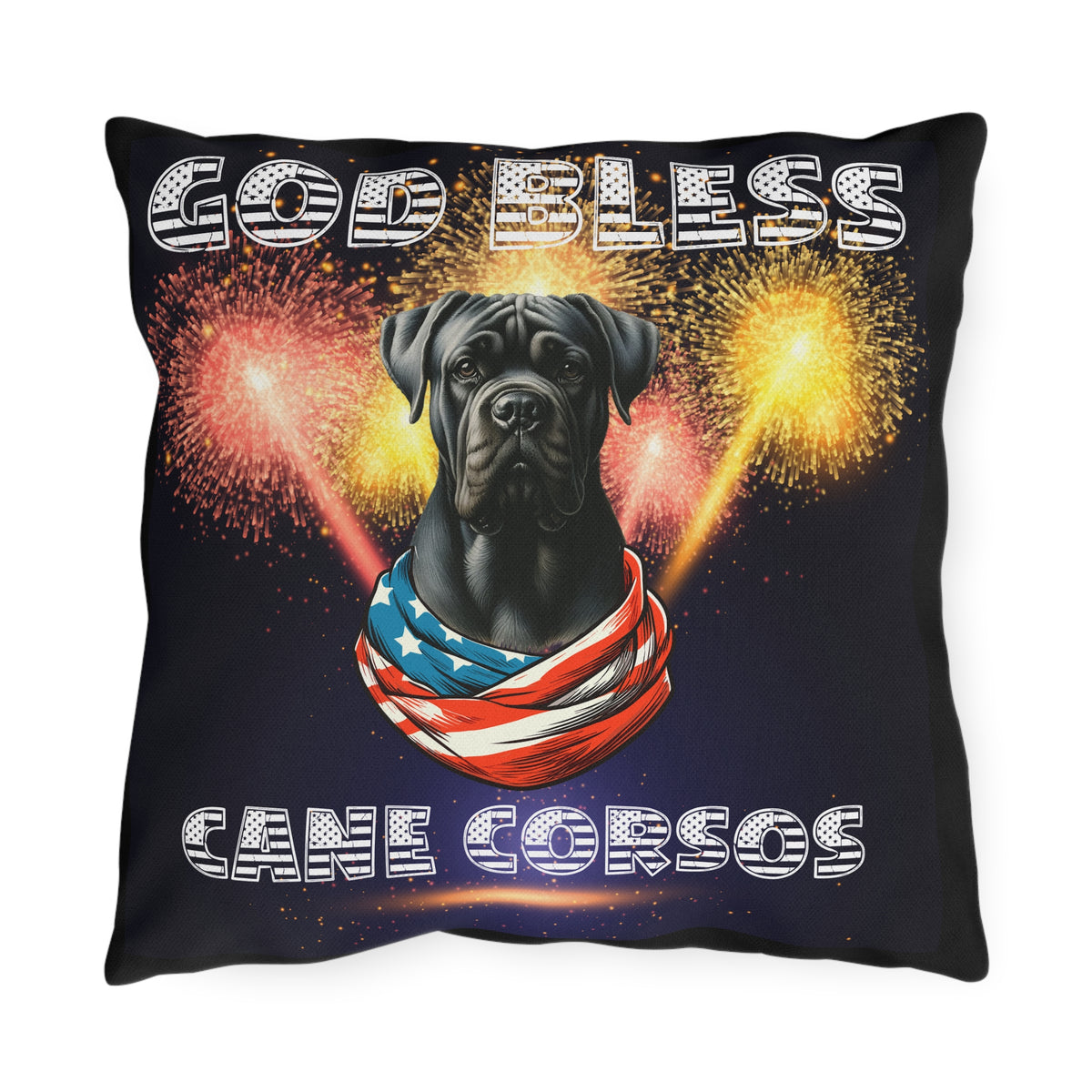 God Bless Cane Corso Dog Patriotic Outdoor Pillows | Multiple Sizes Available