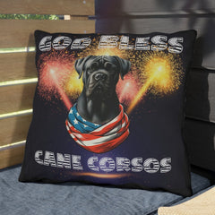 God Bless Cane Corso Dog Patriotic Outdoor Pillows | Multiple Sizes Available