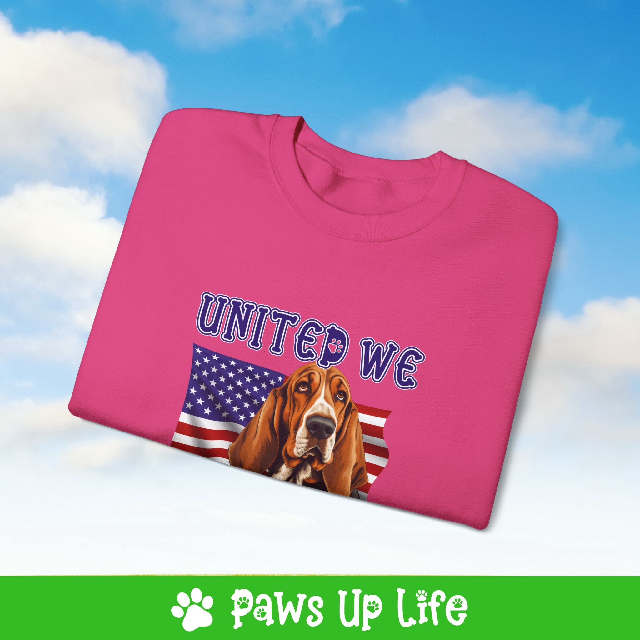 Basset Hound Dog United We Love Dog Crewneck Sweatshirt, Unisex Gift for Animal Lovers, Dog Mom Dad Sweatshirt, Cute Dog Lover Apparel, Fun Pet