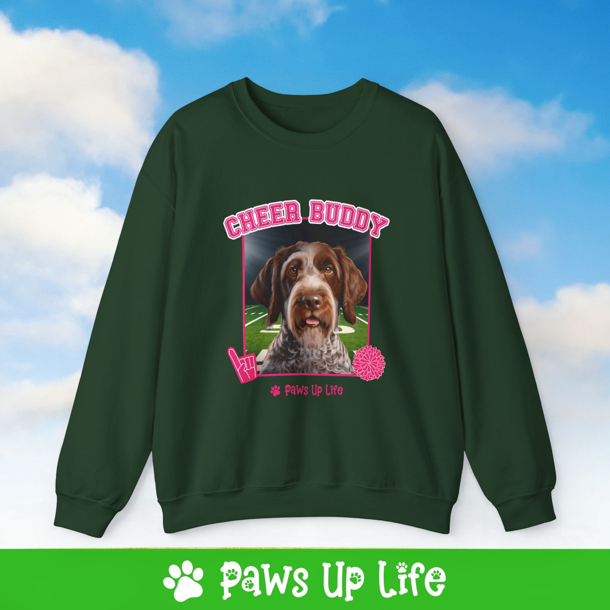 German Wirehaired Pointer Football Cheer Buddy Cheerleading Dog Crewneck Sweatshirt, Unisex Gift for Animal Lovers, Dog Mom Dad Sweatshirt, Cute Dog Lover Apparel, Fun Pet | Paws Up Life, LLC