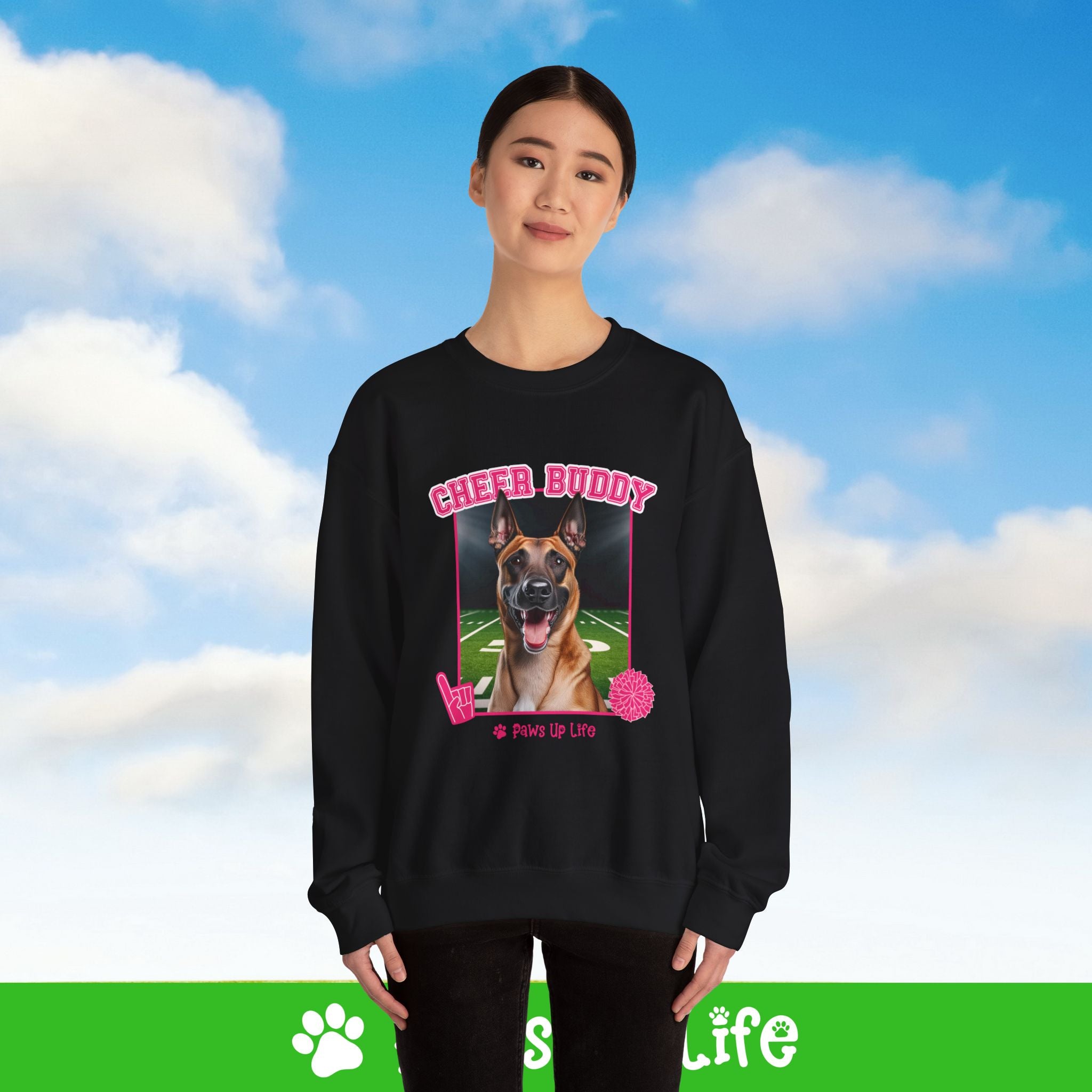 Belgian Malinos Cheer Buddy Cheerleading Dog Crewneck Sweatshirt, Unisex Gift for Animal Lovers, Dog Mom Dad Sweatshirt, Cute Dog Lover Apparel, Fun Pet | Paws Up Life, LLC