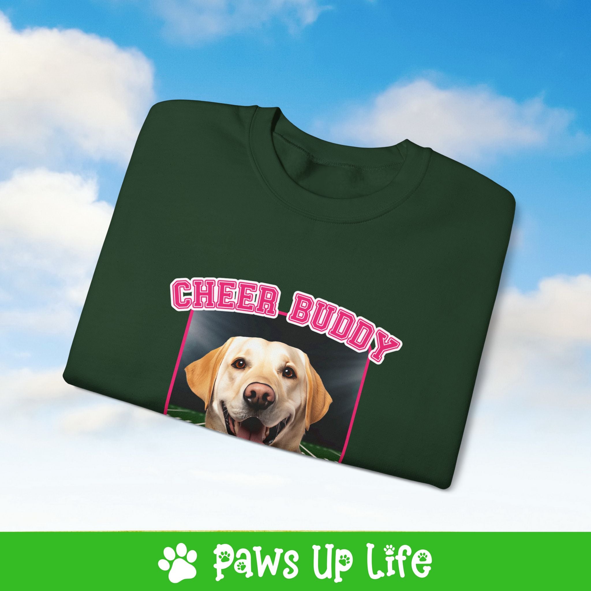 Labrador Retriever Yellow Lab Football Cheer Buddy Cheerleading Dog Crewneck Sweatshirt, Unisex Gift for Animal Lovers, Dog Mom Dad Sweatshirt, Cute Dog Lover Apparel, Fun Pet | Paws Up Life, LLC