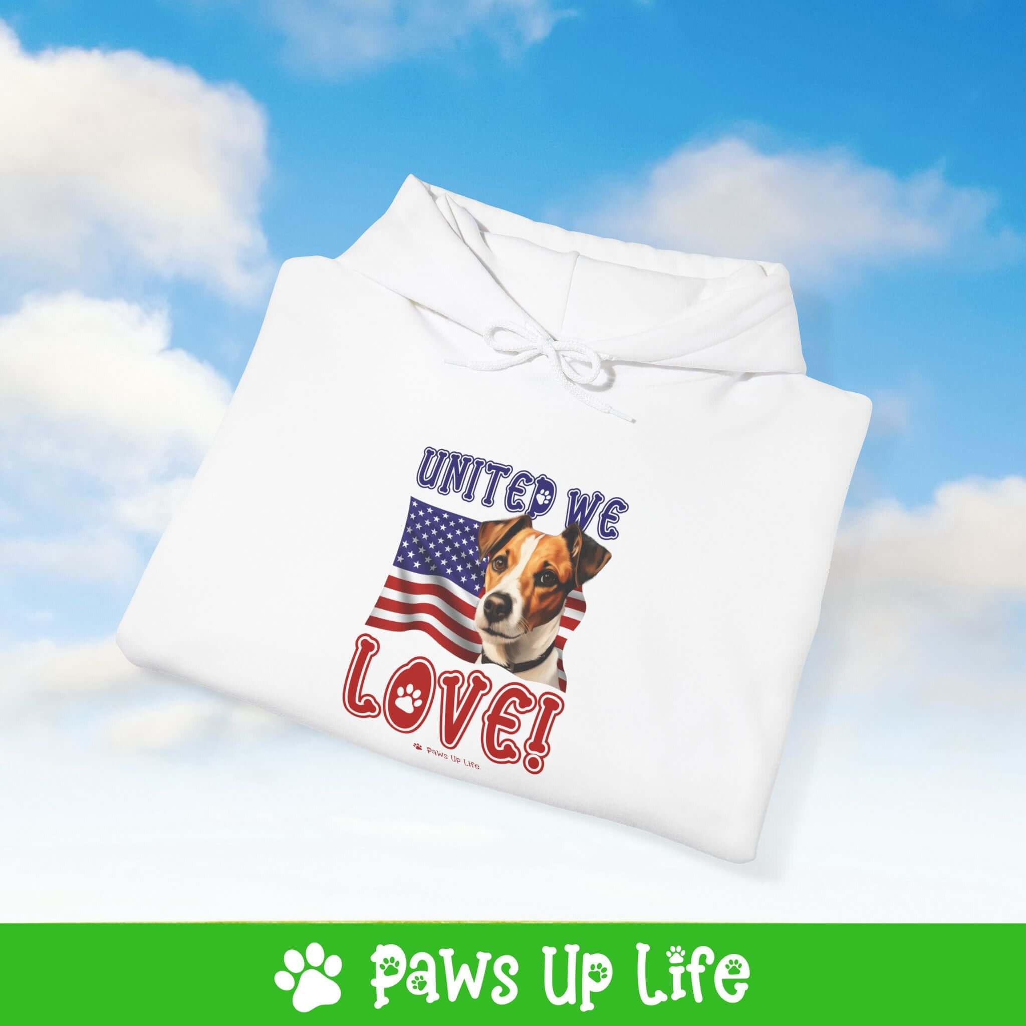 "United We Love" Russell Terrier Hoodie – Fun Dog Lover Design | Cozy 50/50 Blend Unisex Sweater, Perfect Gift for Pet Lovers! | Paws Up Life, LLC