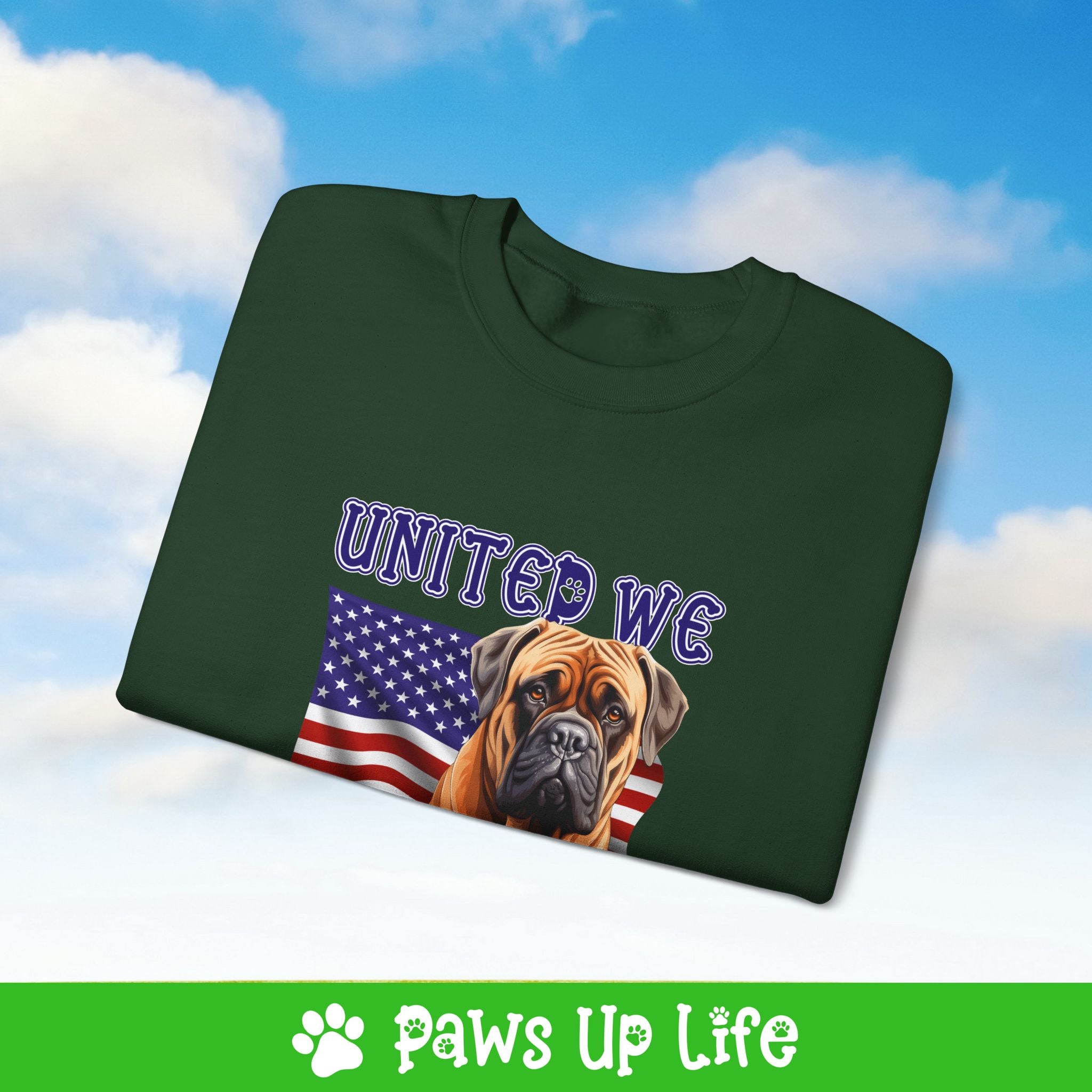 Bull Mastiff Dog United We Love Dog Crewneck Sweatshirt, Unisex Gift for Animal Lovers, Dog Mom Dad Sweatshirt, Cute Dog Lover Apparel, Fun Pet | Paws Up Life, LLC