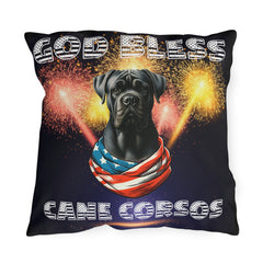 God Bless Cane Corso Dog Patriotic Outdoor Pillows | Multiple Sizes Available