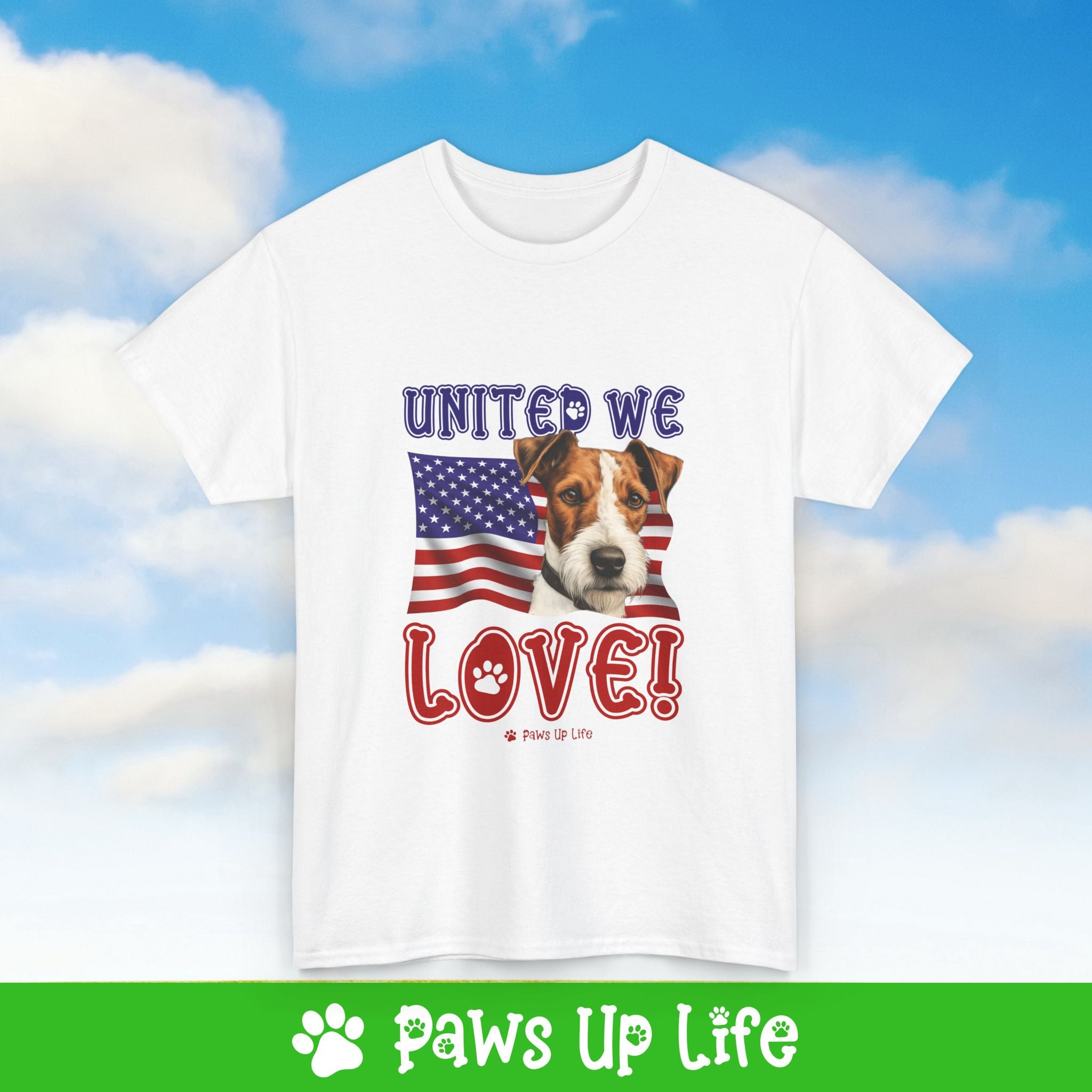 Fox Terrier Dog United We Love Dog Tee, Shirt, Unisex Pet Lover Gift, Dog Mom Dad Tshirt, Animal Rescue Advocate, Cute Puppy Graphic Top Classic Collar | Paws Up Life, LLC