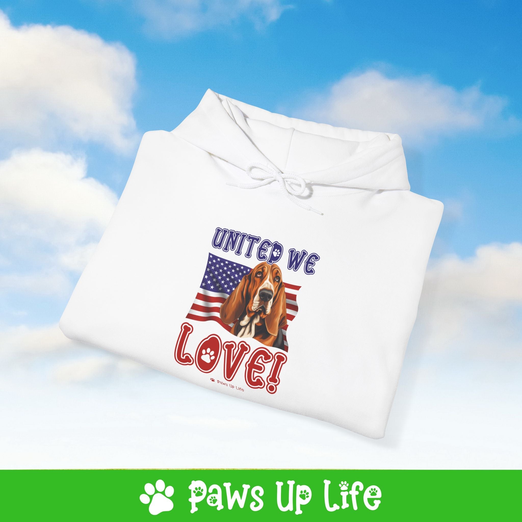 Basset Hound Dog United We Love Unisex Hoodie Hooded Sweatshirt Classic Comfy Cotton | Paws Up Life, LLC