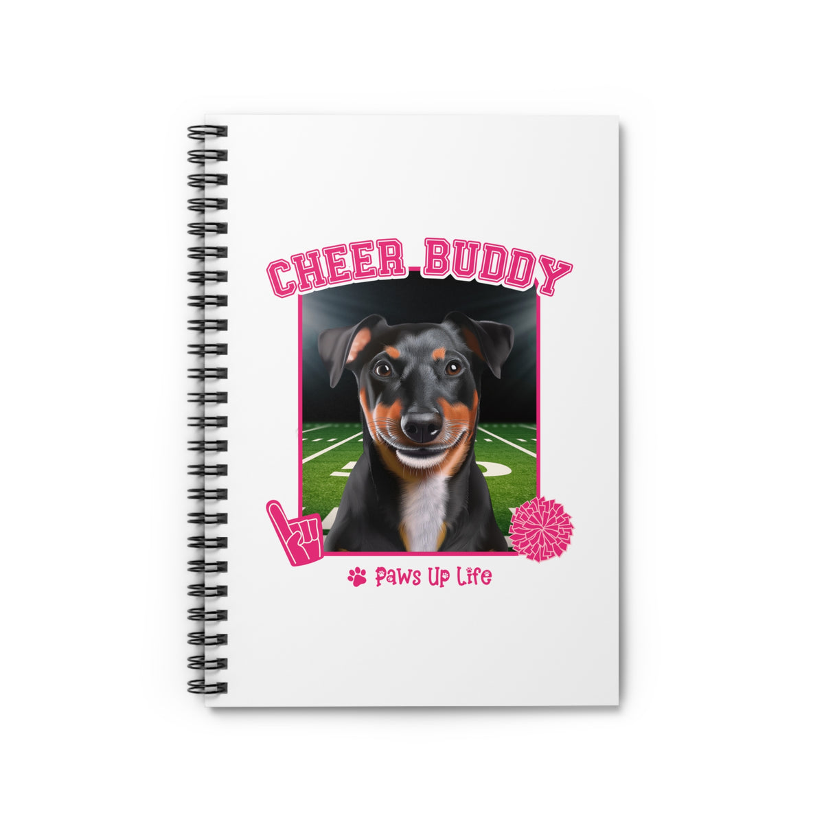 Black Russell Terrier Football Cheer Buddy Cheerleading Dog Spiral Notebook for Office and Home - Ruled Line | Paws Up Life, LLC