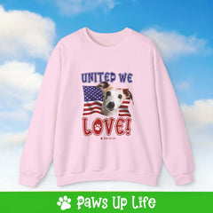 "United We Love" Whippet Patriotic Dog Lover Unisex Cotton Crewneck Sweatshirt – The Perfect Cozy Gift for Proud Pet Parents!