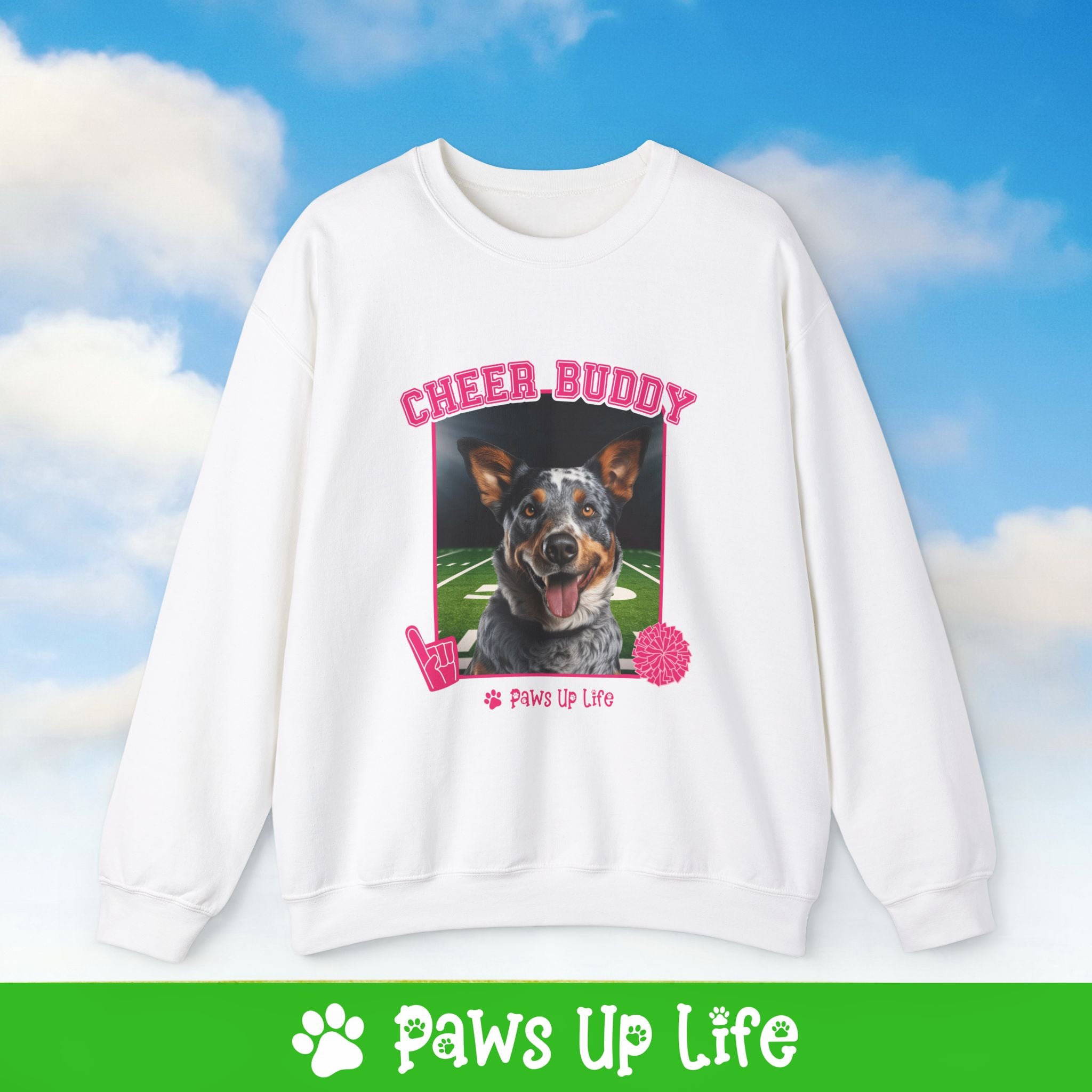 Australian Cattle Dog Cheer Buddy Cheerleading Dog Crewneck Sweatshirt, Unisex Gift for Animal Lovers, Dog Mom Dad Sweatshirt, Cute Dog Lover Apparel, Fun Pet | Paws Up Life, LLC