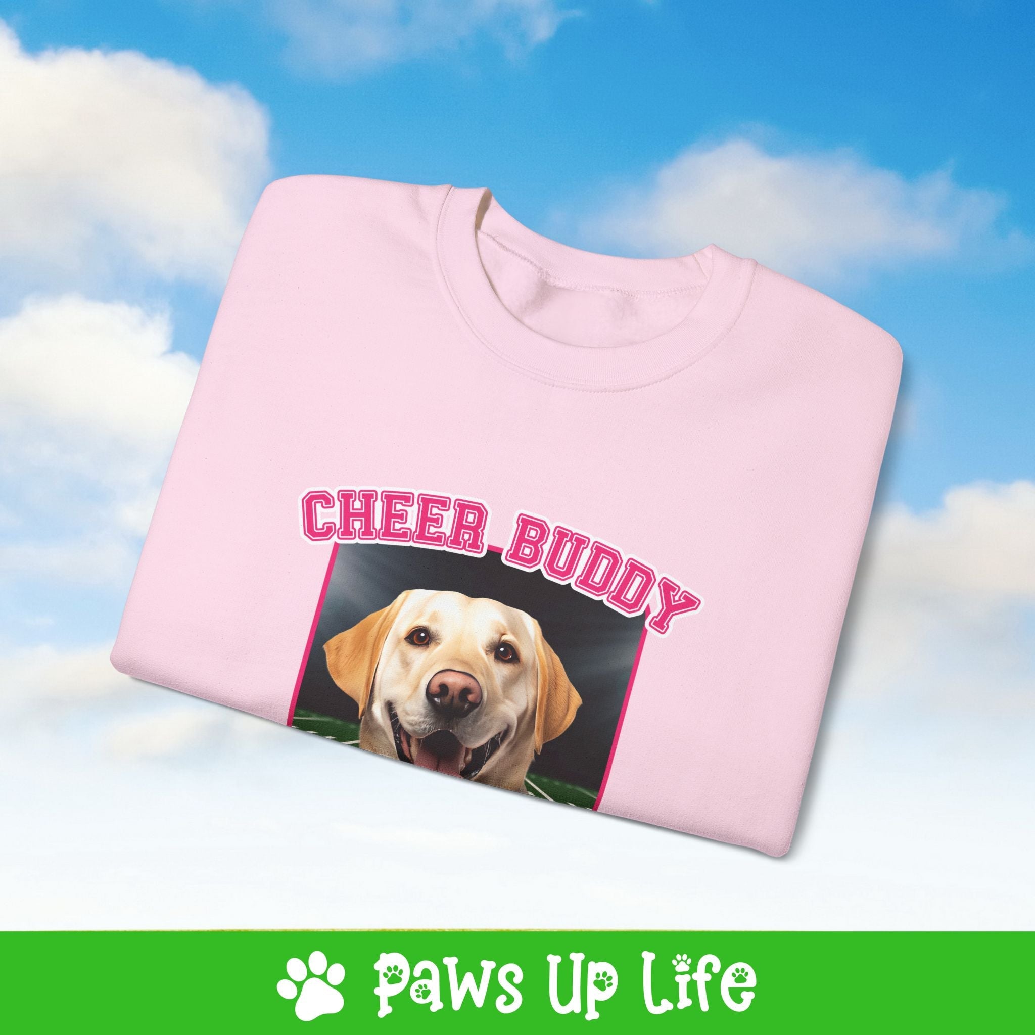 Labrador Retriever Yellow Lab Football Cheer Buddy Cheerleading Dog Crewneck Sweatshirt, Unisex Gift for Animal Lovers, Dog Mom Dad Sweatshirt, Cute Dog Lover Apparel, Fun Pet | Paws Up Life, LLC