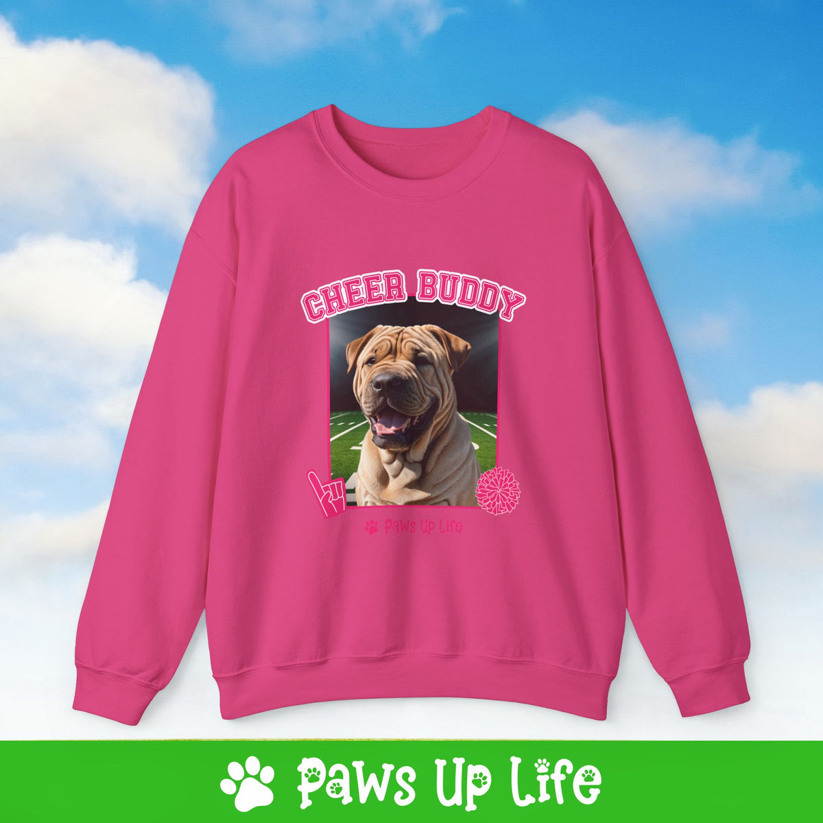 Chinese Shar Pei Football Cheer Buddy Cheerleading Dog Crewneck Sweatshirt, Unisex Gift for Animal Lovers, Dog Mom Dad Sweatshirt, Cute Dog Lover Apparel, Fun Pet