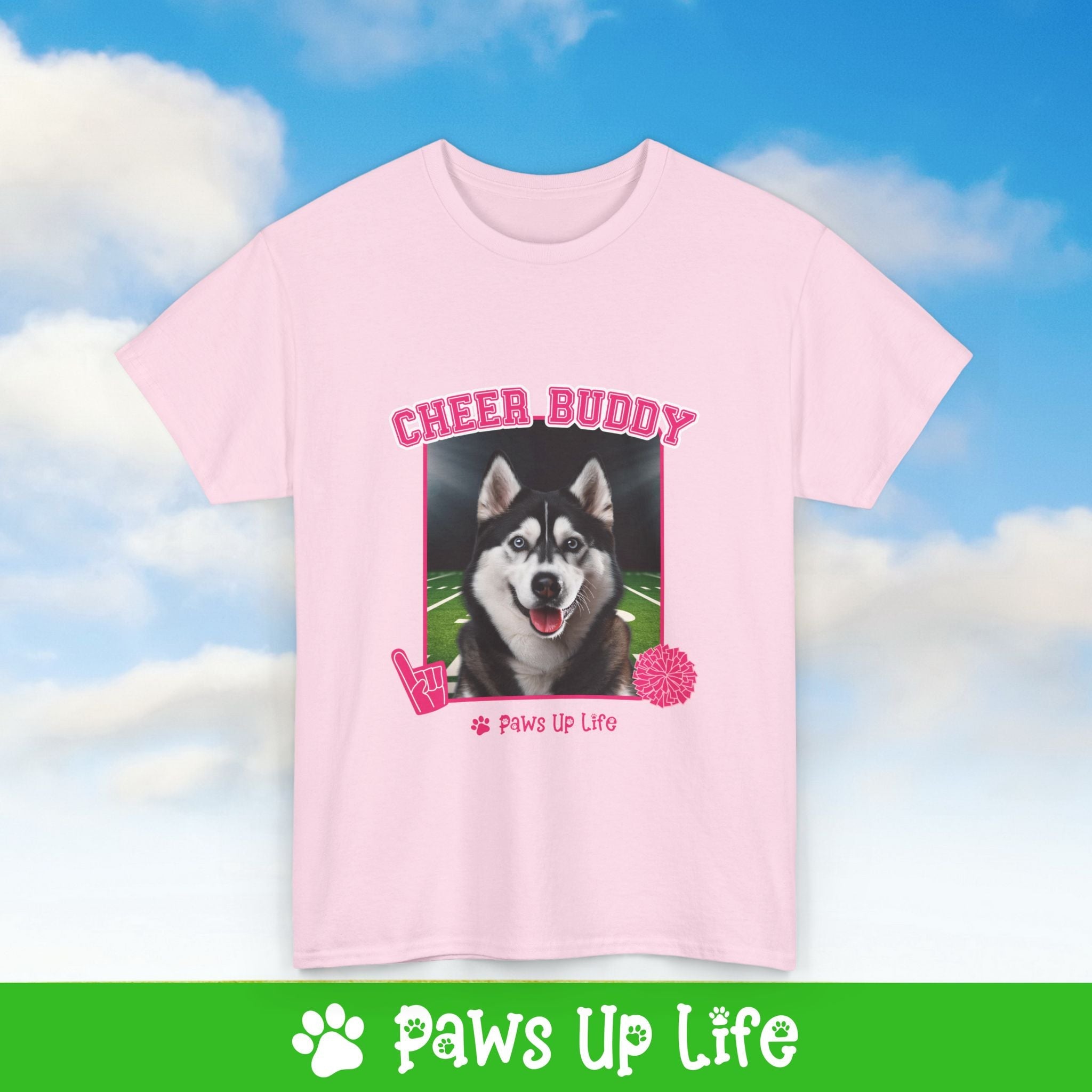 Black Siberian Husky Football Cheer Buddy Cheerleading Dog Tee, Shirt, Unisex Pet Lover Gift, Dog Mom Dad Tshirt, Animal Rescue Advocate, Cute Puppy Graphic Top Classic Collar | Paws Up Life, LLC