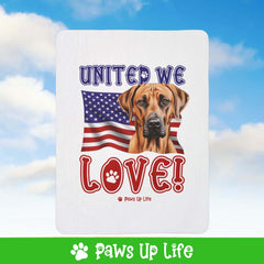 "United We Love" Rhodesian Ridgeback Patriotic Fleece Sherpa Blanket - Perfect for Snuggling and Cozy Napping