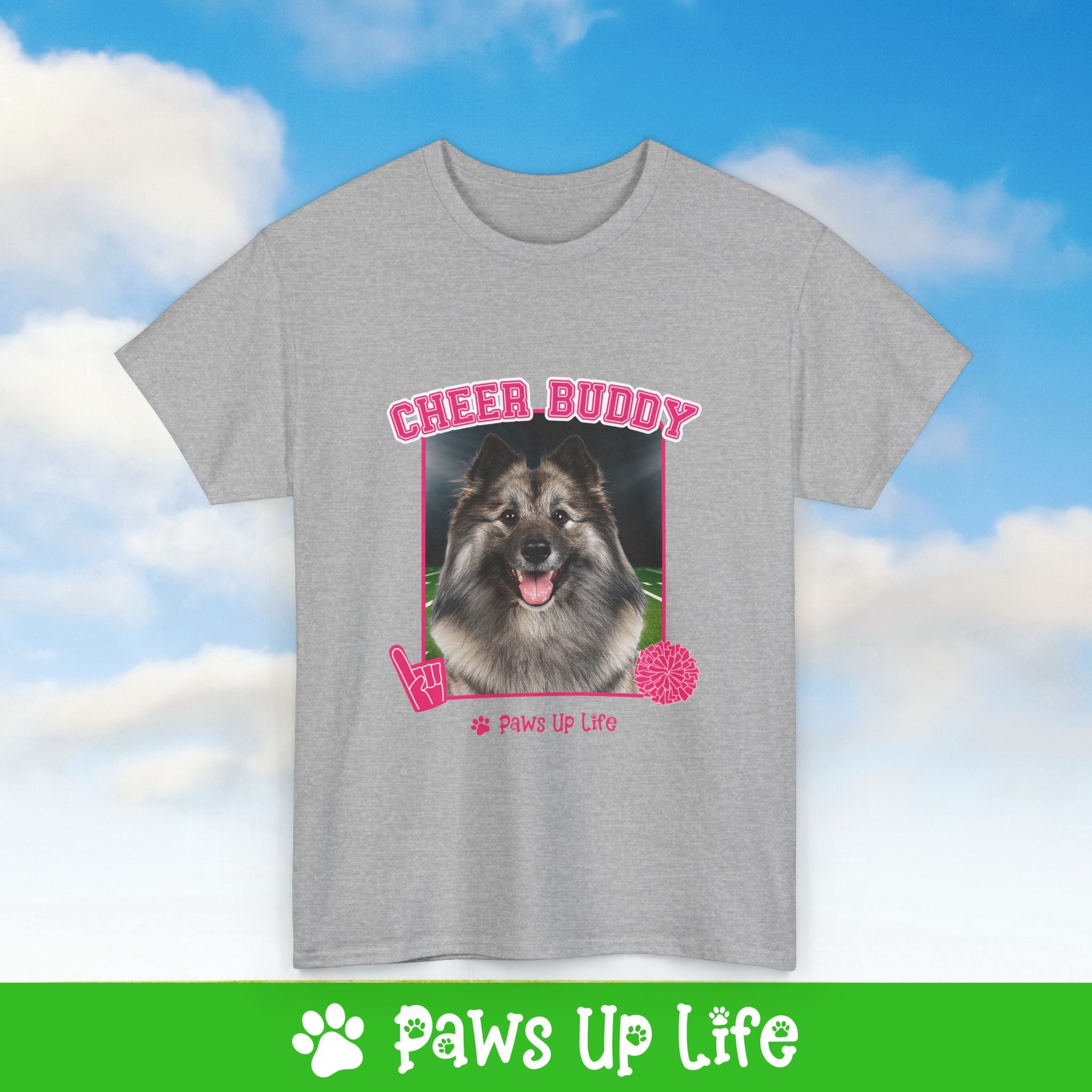 Keeshond Football Cheer Buddy Cheerleading Dog Tee, Shirt, Unisex Pet Lover Gift, Dog Mom Dad Tshirt, Animal Rescue Advocate, Cute Puppy Graphic Top Classic Collar | Paws Up Life, LLC