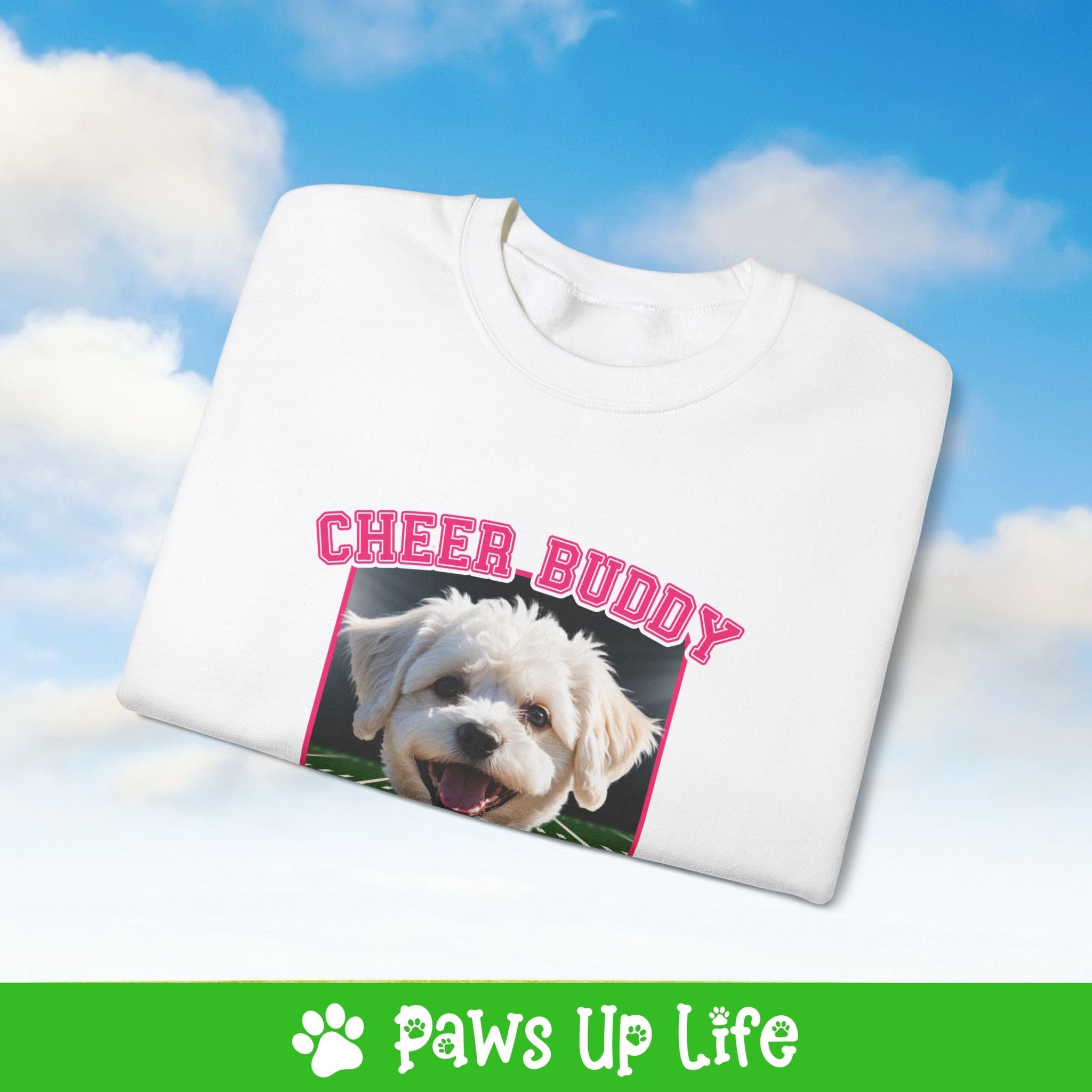 Bichons Frise Football Cheer Buddy Cheerleading Dog Crewneck Sweatshirt, Unisex Gift for Animal Lovers, Dog Mom Dad Sweatshirt, Cute Dog Lover Apparel, Fun Pet | Paws Up Life, LLC