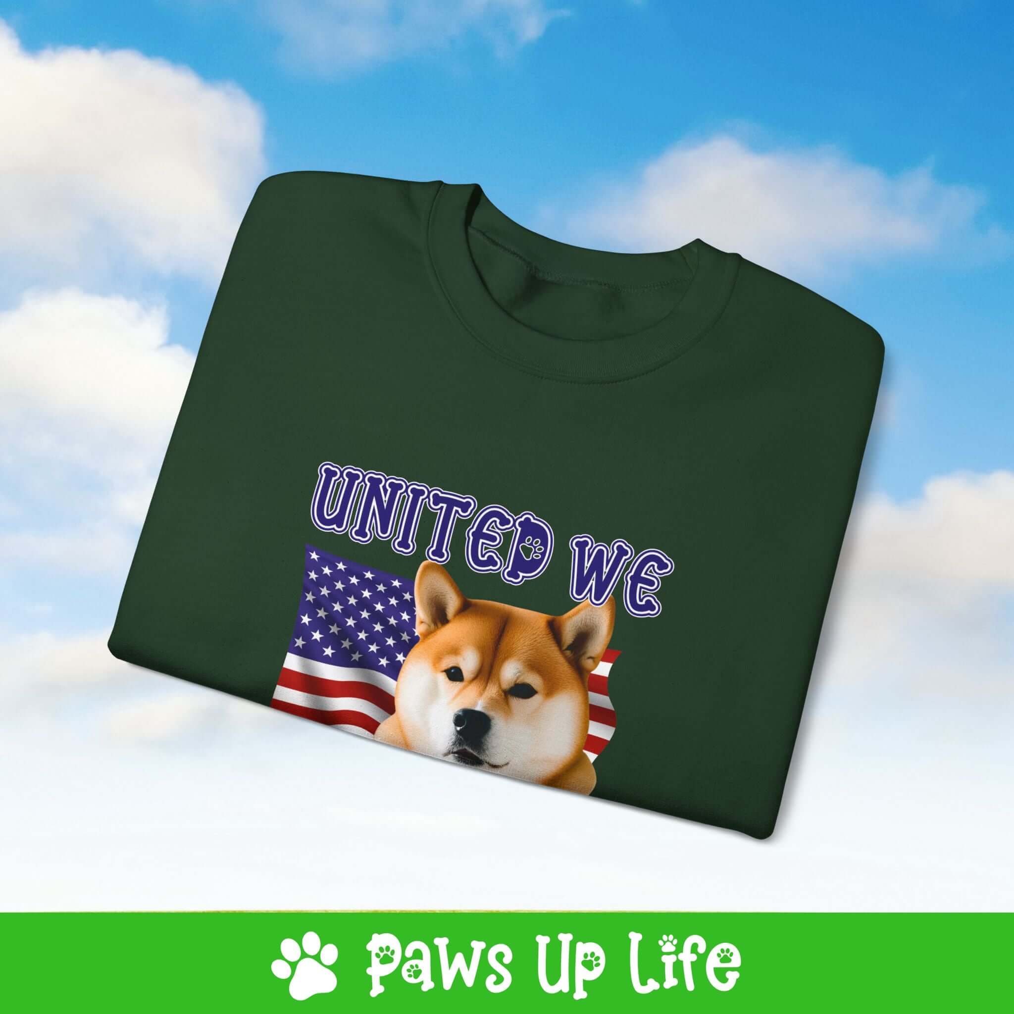 "United We Love" Shiba Inu Dog Crewneck Sweatshirt – Patriotic Dog Lover Gift, Unisex Apparel for Proud Dog Moms & Dads | Paws Up Life, LLC