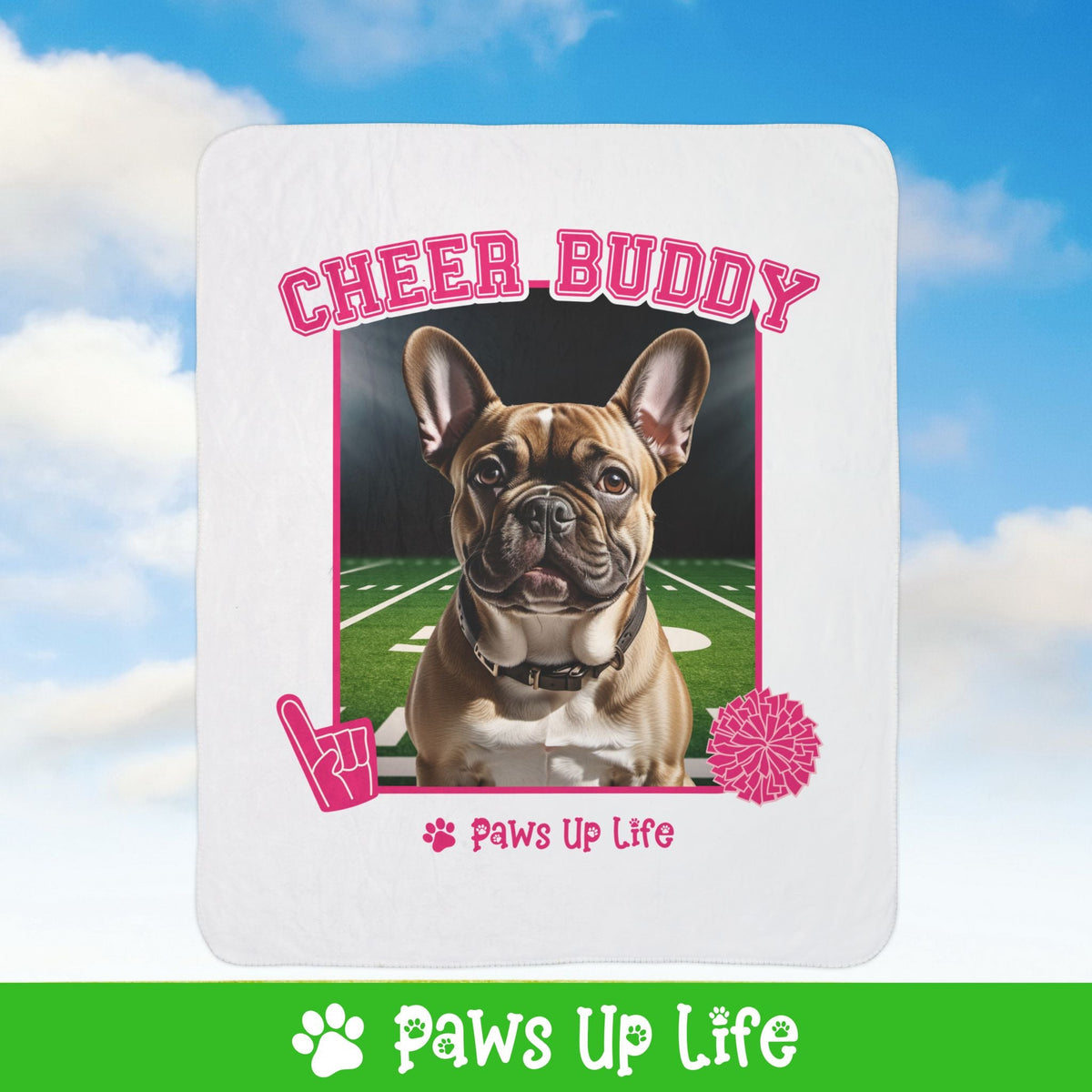 French Bulldog Football Cheer Buddy Cheerleading Dog Fleece Sherpa Blanket - Perfect for Snuggling and Cozy Napping