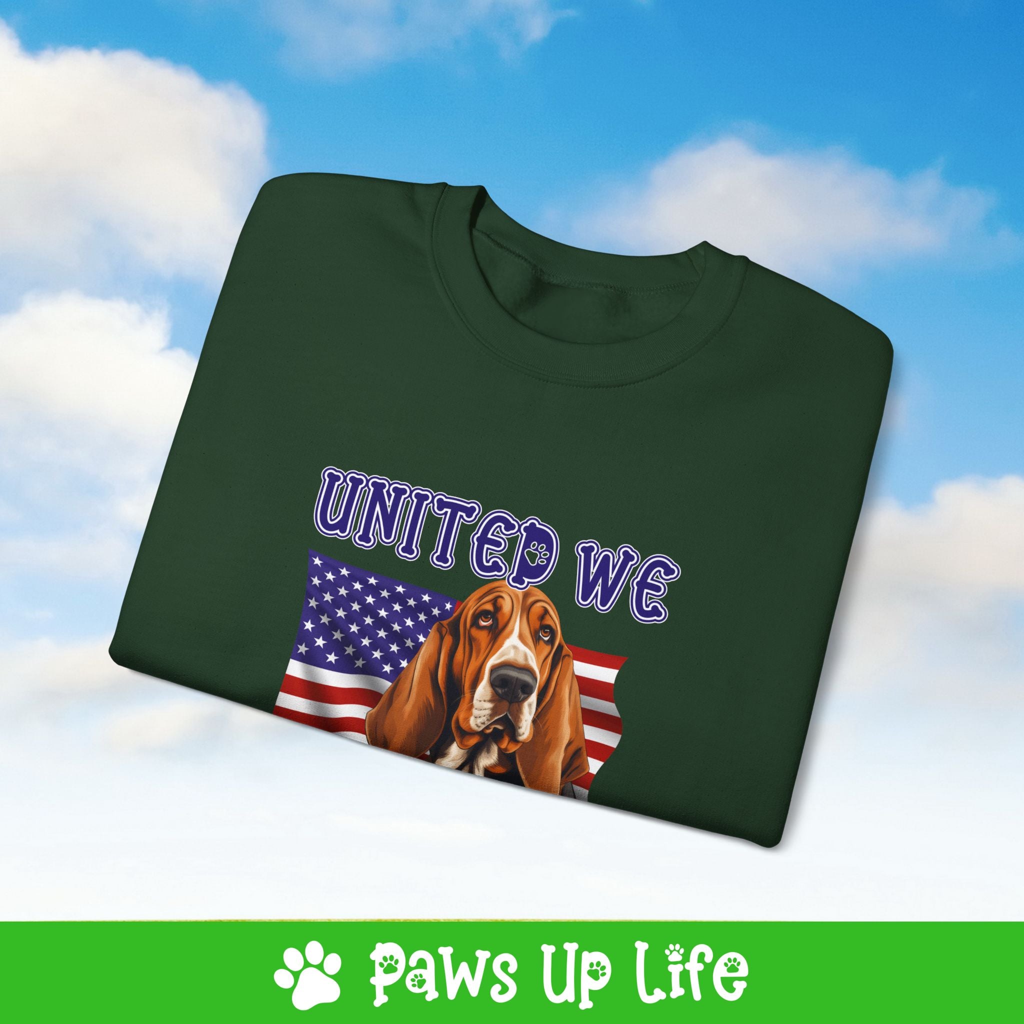 Basset Hound Dog United We Love Dog Crewneck Sweatshirt, Unisex Gift for Animal Lovers, Dog Mom Dad Sweatshirt, Cute Dog Lover Apparel, Fun Pet | Paws Up Life, LLC