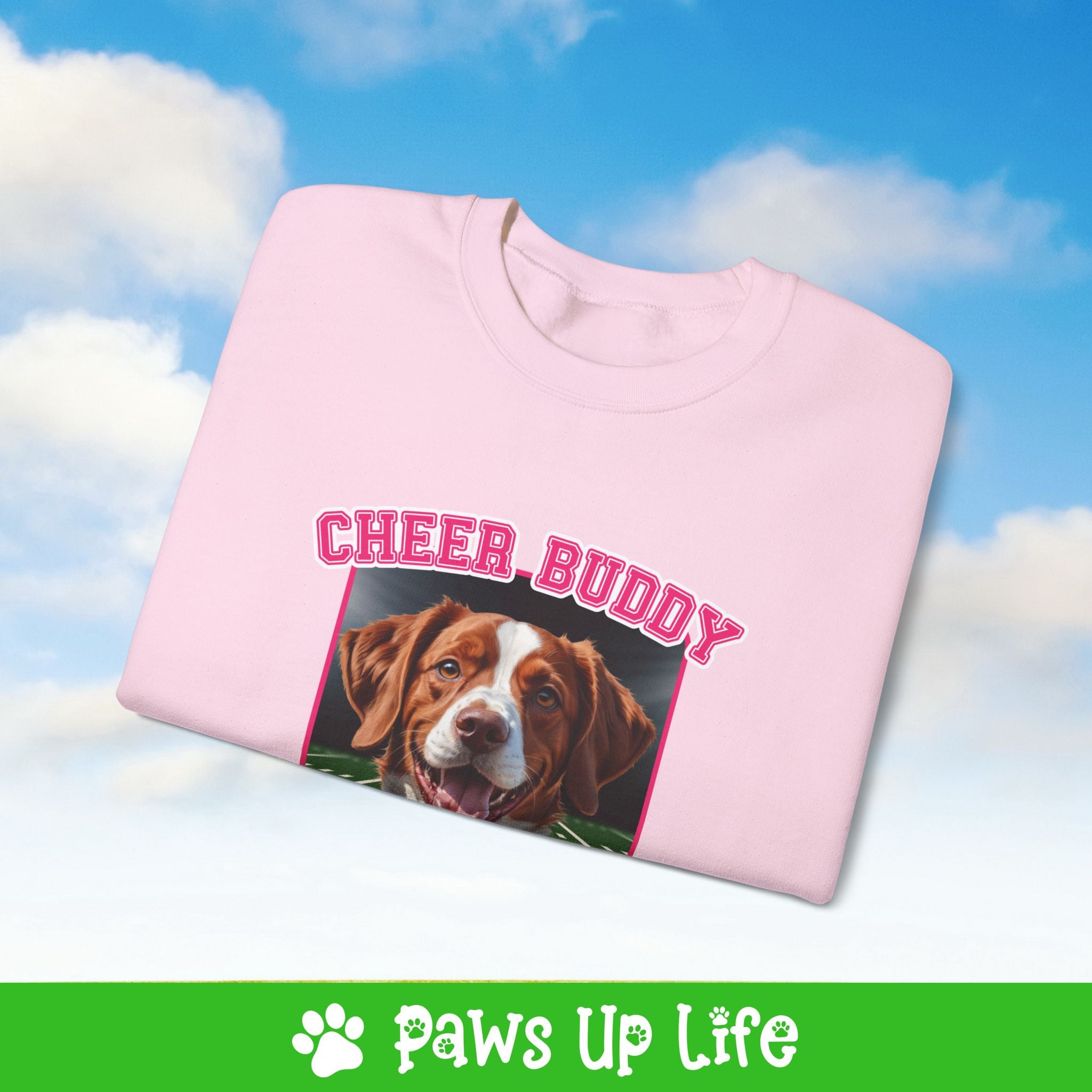 Brittany Football Cheer Buddy Cheerleading Dog Crewneck Sweatshirt, Unisex Gift for Animal Lovers, Dog Mom Dad Sweatshirt, Cute Dog Lover Apparel, Fun Pet | Paws Up Life, LLC