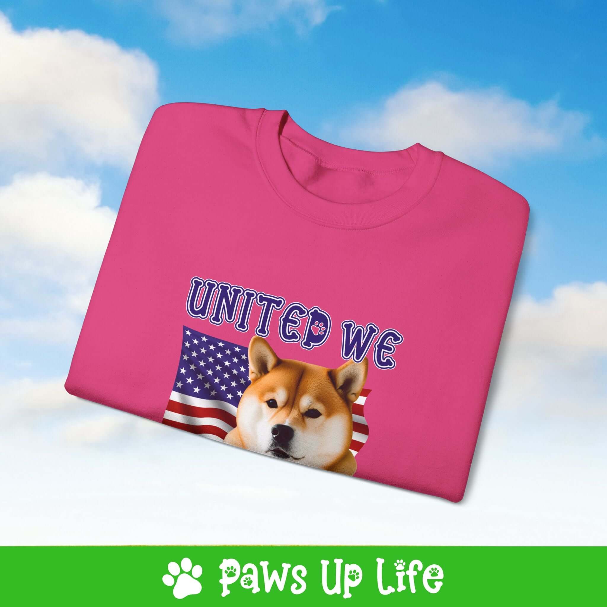 "United We Love" Shiba Inu Dog Crewneck Sweatshirt – Patriotic Dog Lover Gift, Unisex Apparel for Proud Dog Moms & Dads | Paws Up Life, LLC