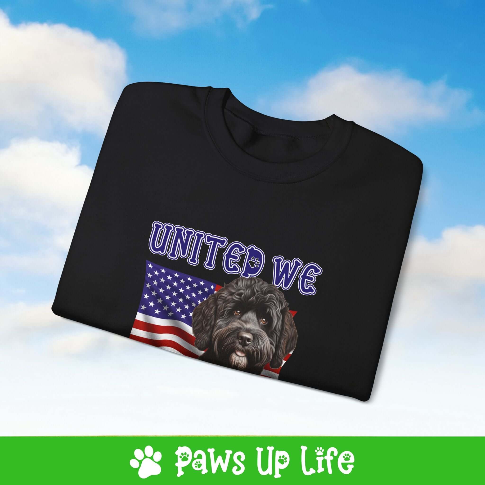 "United We Love" Portuguese Water Dog Dog Crewneck Sweatshirt – Patriotic Dog Lover Gift, Unisex Apparel for Proud Dog Moms & Dads