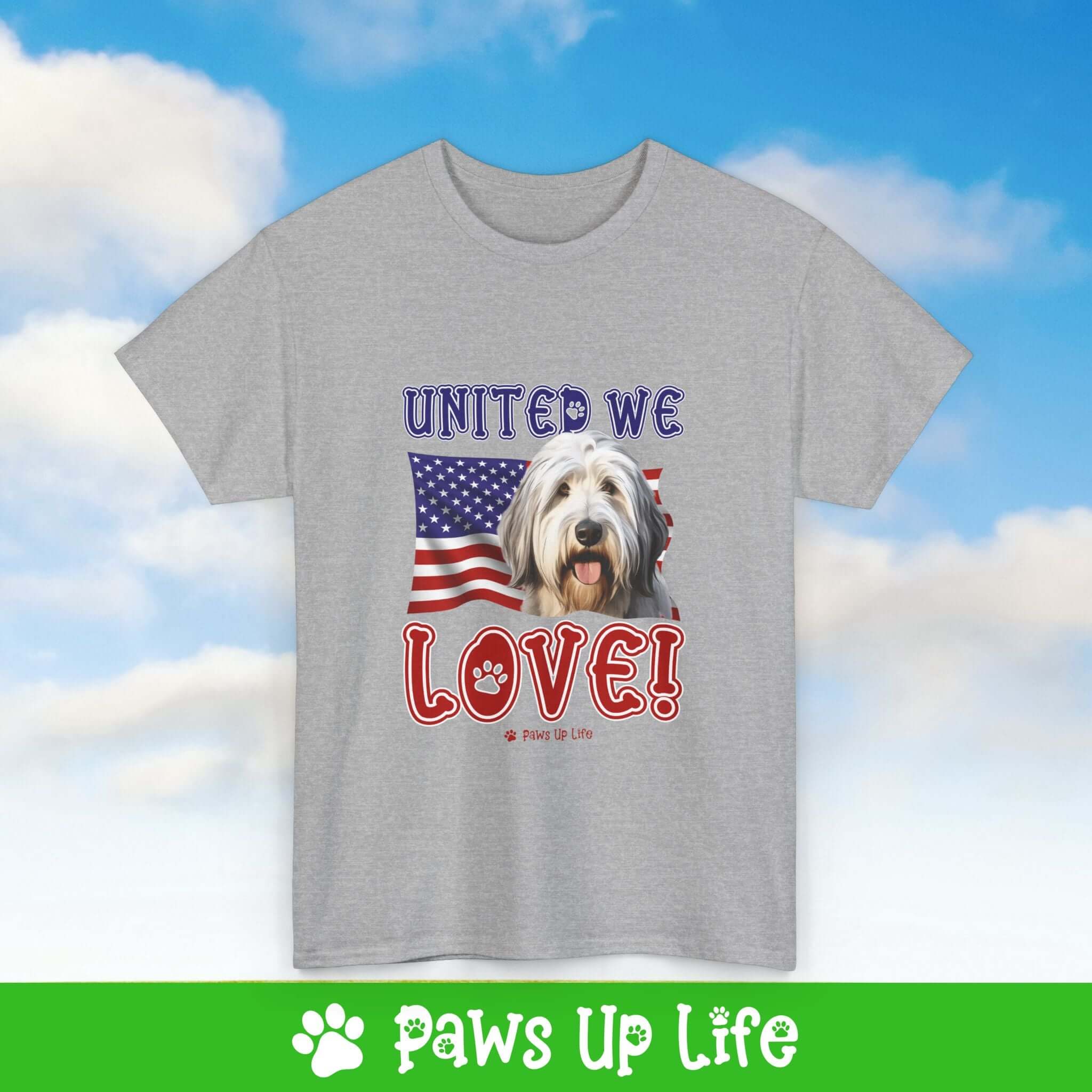 Old English Sheepdog Dog United We Love Dog Tee, Shirt, Unisex Pet Lover Gift, Dog Mom Dad Tshirt, Animal Rescue Advocate, Cute Puppy Graphic Top Classic Collar | Paws Up Life, LLC