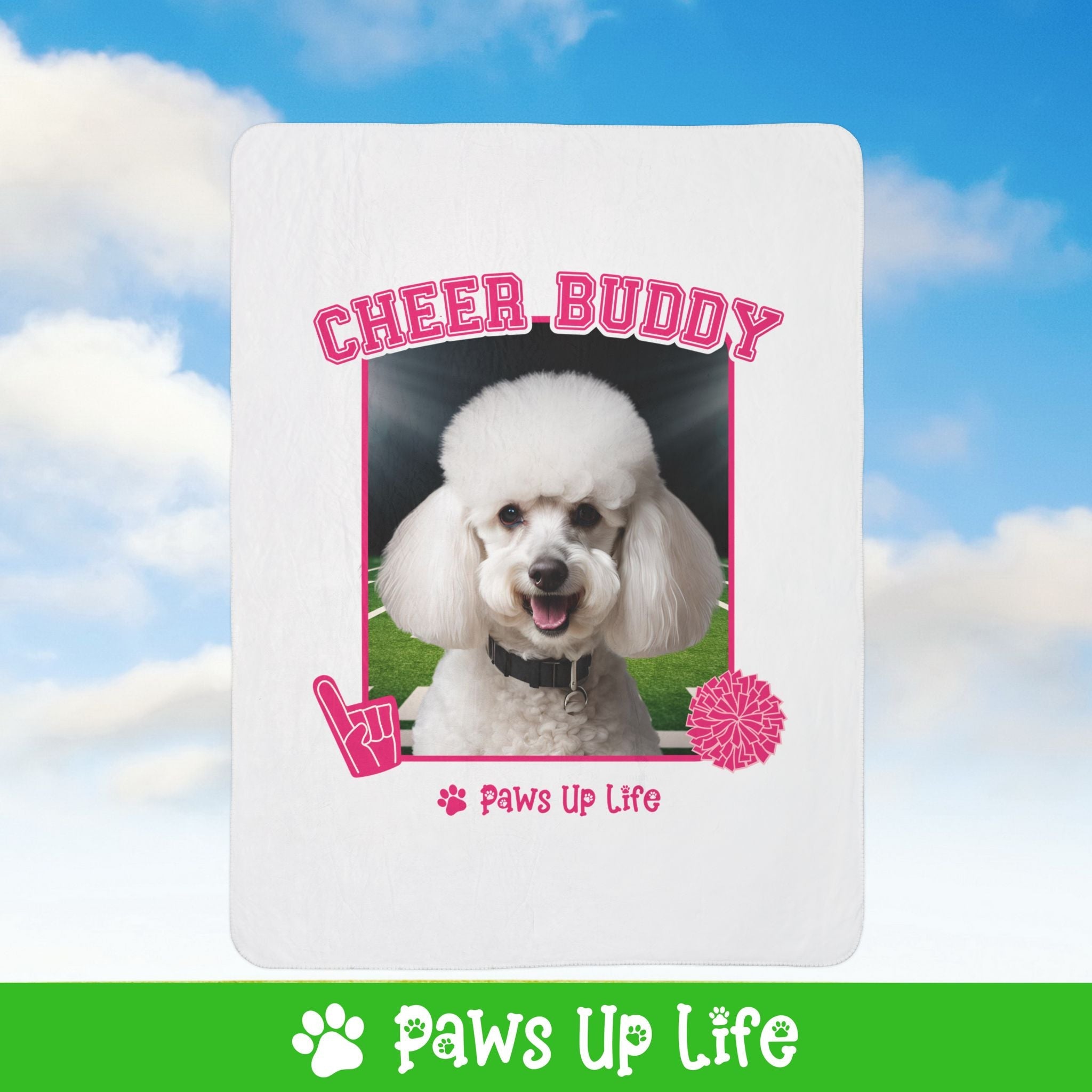 White Poodle Football Cheer Buddy Cheerleading Dog Fleece Sherpa Blanket - Perfect for Snuggling and Cozy Napping | Paws Up Life, LLC