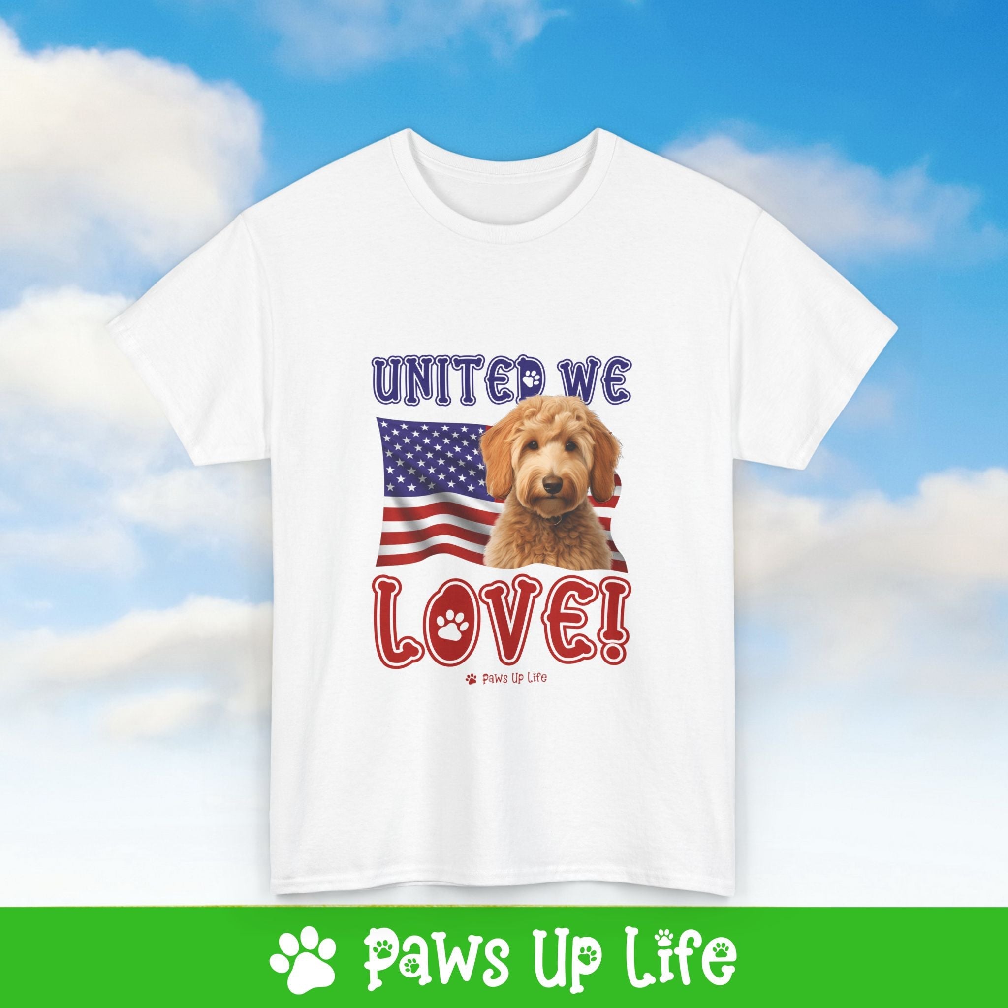 Groodle Dog United We Love Dog Tee, Shirt, Unisex Pet Lover Gift, Dog Mom Dad Tshirt, Animal Rescue Advocate, Cute Puppy Graphic Top Classic Collar | Paws Up Life, LLC