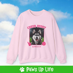 Black Siberian Husky Football Cheer Buddy Cheerleading Dog Crewneck Sweatshirt, Unisex Gift for Animal Lovers, Dog Mom Dad Sweatshirt, Cute Dog Lover Apparel, Fun Pet