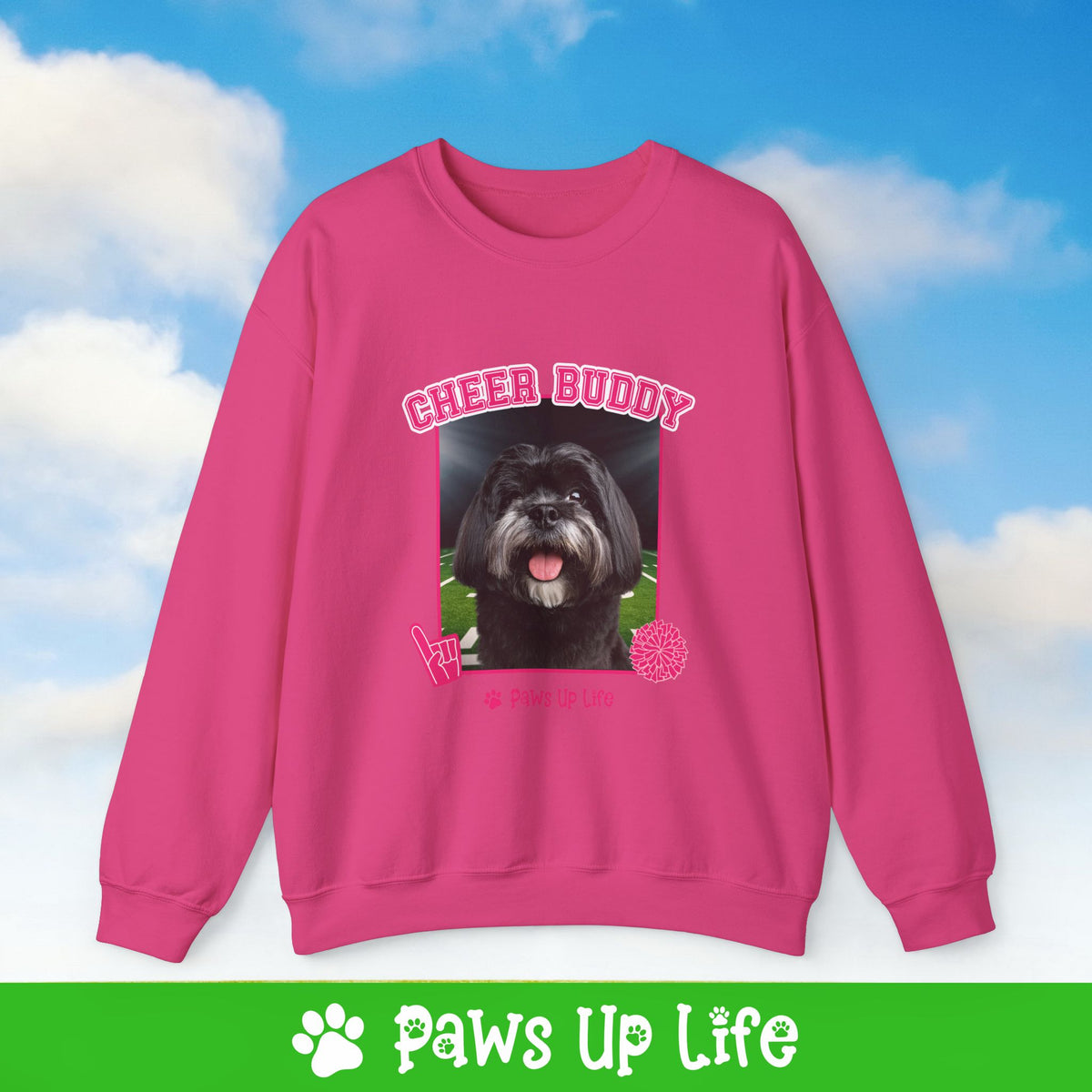 Black Lhasa Apso Football Cheer Buddy Cheerleading Dog Crewneck Sweatshirt, Unisex Gift for Animal Lovers, Dog Mom Dad Sweatshirt, Cute Dog Lover Apparel, Fun Pet