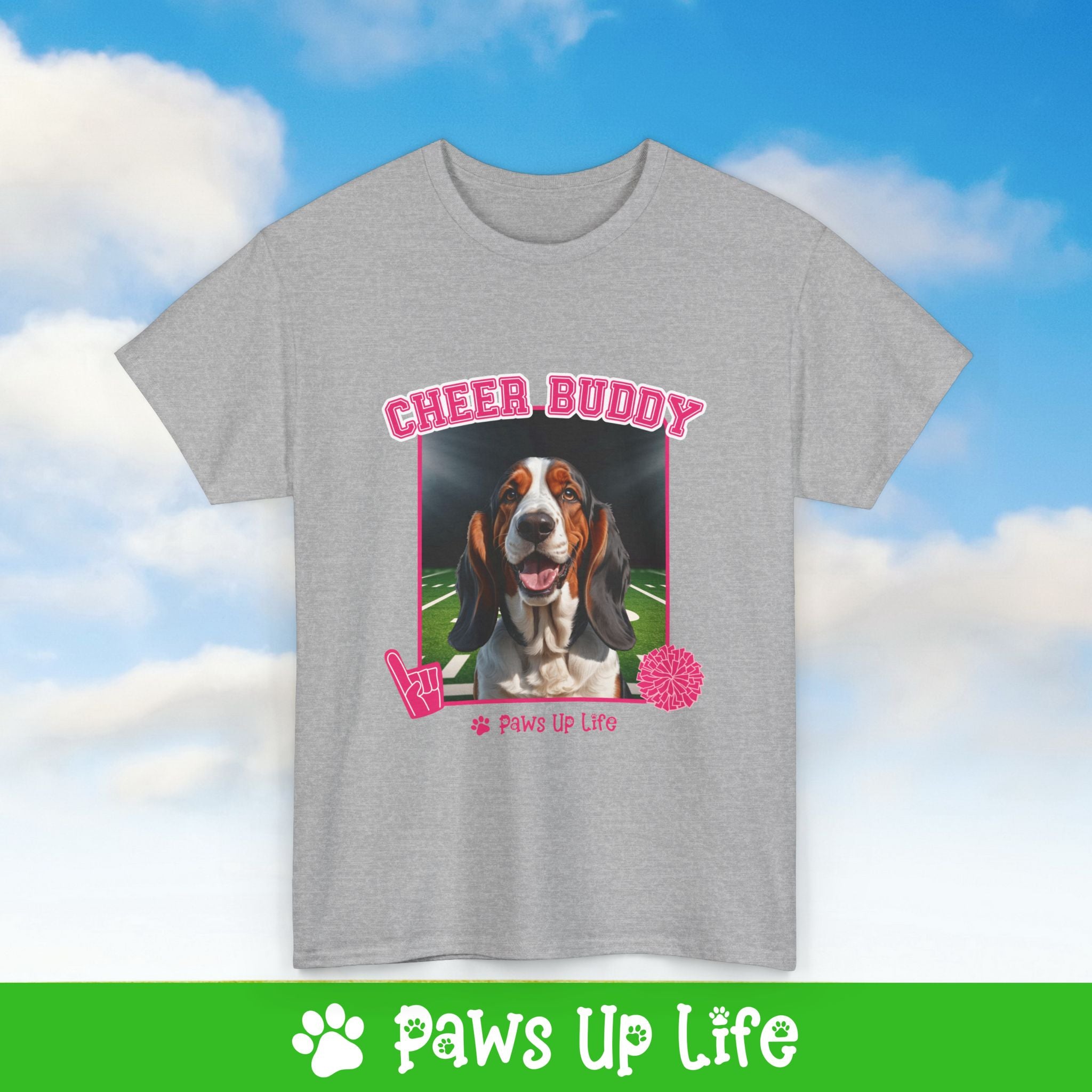 Bassett Hound Cheer Buddy Cheerleading Dog Tee, Shirt, Unisex Pet Lover Gift, Dog Mom Dad Tshirt, Animal Rescue Advocate, Cute Puppy Graphic Top Classic Collar | Paws Up Life, LLC