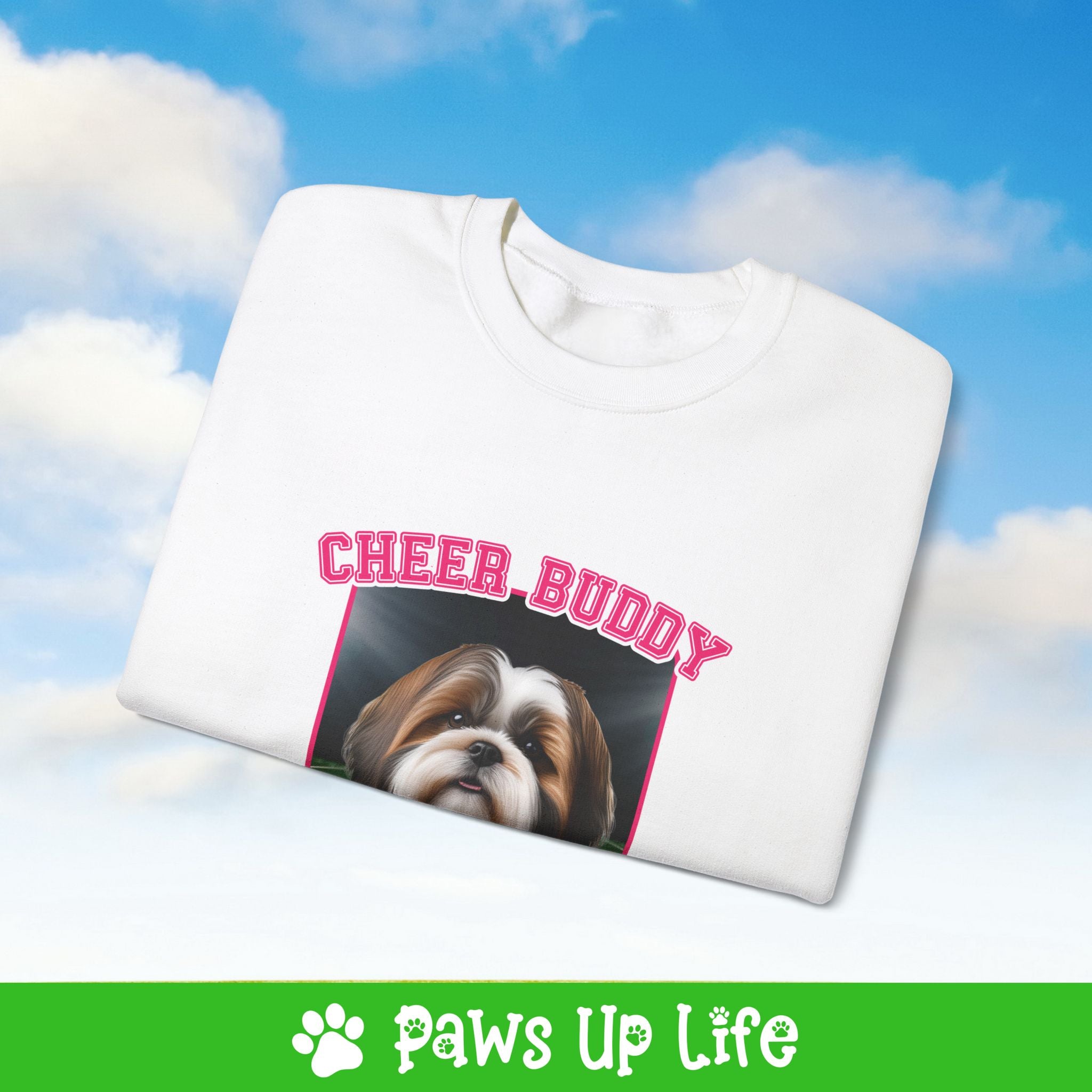 Brown Shih Tzu Football Cheer Buddy Cheerleading Dog Crewneck Sweatshirt, Unisex Gift for Animal Lovers, Dog Mom Dad Sweatshirt, Cute Dog Lover Apparel, Fun Pet | Paws Up Life, LLC