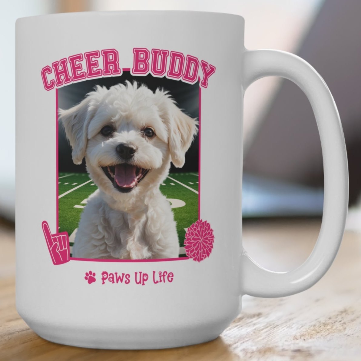 Bichons Frise Football Cheer Buddy Cheerleading Dog 15oz Large Coffee Mug Ceramic Drinkware Tea Washable | Paws Up Life, LLC