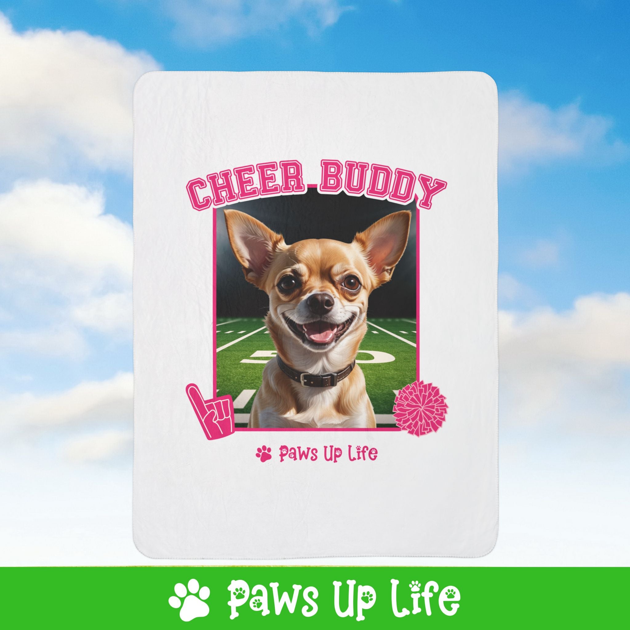 Chihuahua Football Cheer Buddy Cheerleading Dog Fleece Sherpa Blanket - Perfect for Snuggling and Cozy Napping | Paws Up Life, LLC