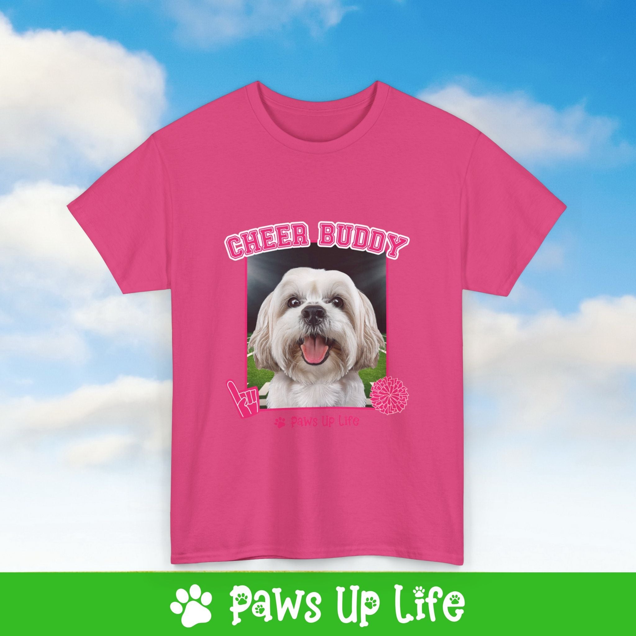 White Lhasa Apso Football Cheer Buddy Cheerleading Dog Tee, Shirt, Unisex Pet Lover Gift, Dog Mom Dad Tshirt, Animal Rescue Advocate, Cute Puppy Graphic Top Classic Collar | Paws Up Life, LLC