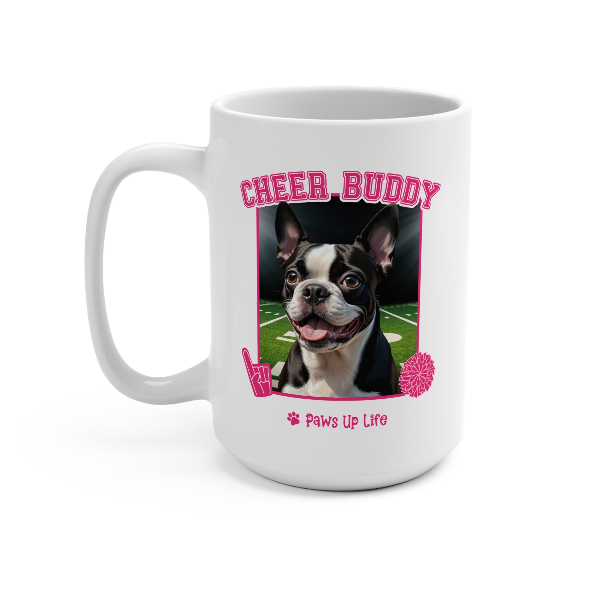 Boston Terrier Football Cheer Buddy Cheerleading Dog 15oz Large Coffee Mug Ceramic Drinkware Tea Washable | Paws Up Life, LLC