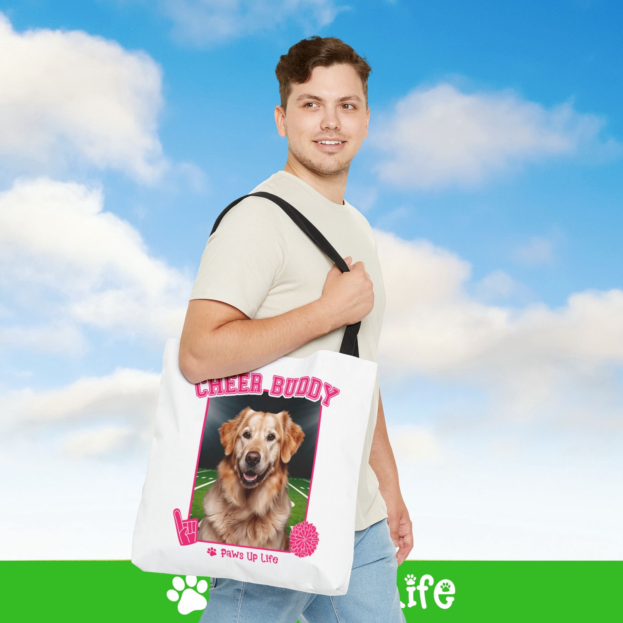 Golden Retriever Football Cheer Buddy Tote Bag - Choose from 3 Sizes | Paws Up Life, LLC