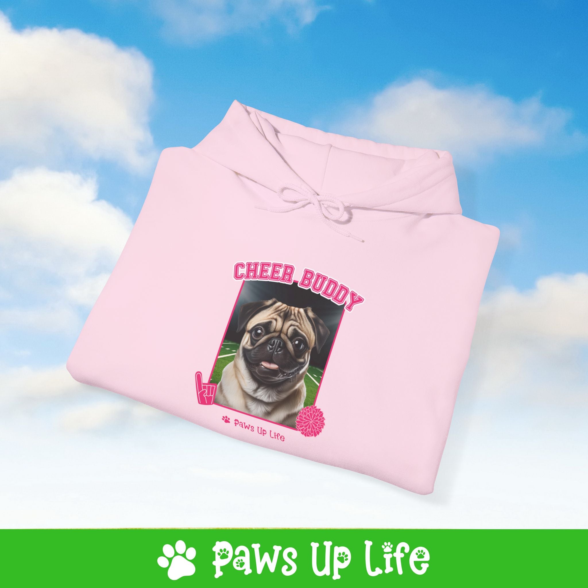 Pug Football Cheer Buddy Cheerleading Dog Unisex Hoodie Hooded Sweatshirt Classic Comfy Cotton | Paws Up Life, LLC