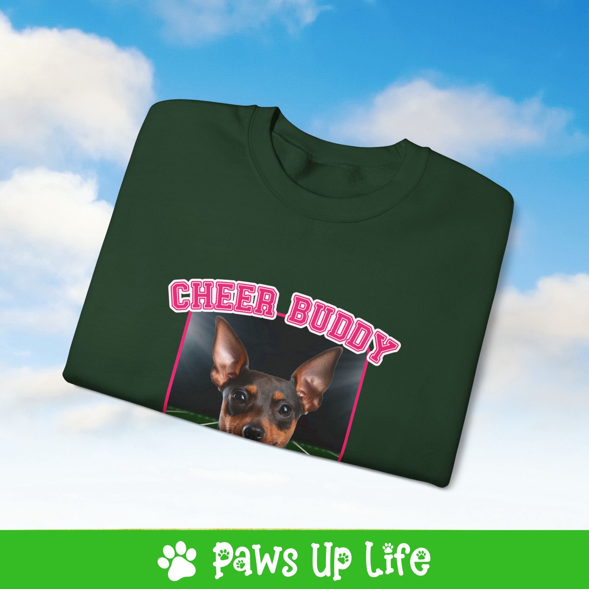 Miniature Pinscher Football Cheer Buddy Cheerleading Dog Crewneck Sweatshirt, Unisex Gift for Animal Lovers, Dog Mom Dad Sweatshirt, Cute Dog Lover Apparel, Fun Pet