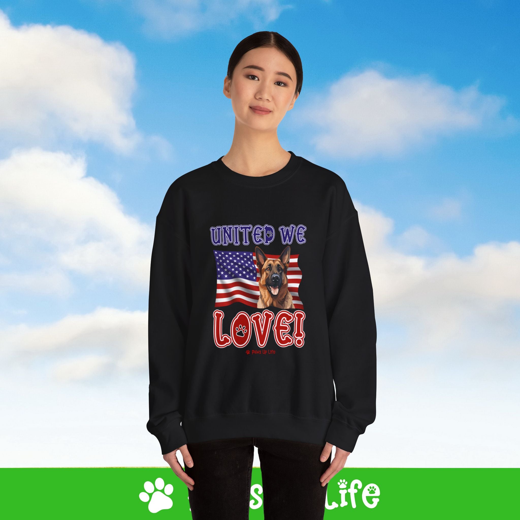 German Shepherd Dog United We Love Dog Crewneck Sweatshirt, Unisex Gift for Animal Lovers, Dog Mom Dad Sweatshirt, Cute Dog Lover Apparel, Fun Pet | Paws Up Life, LLC