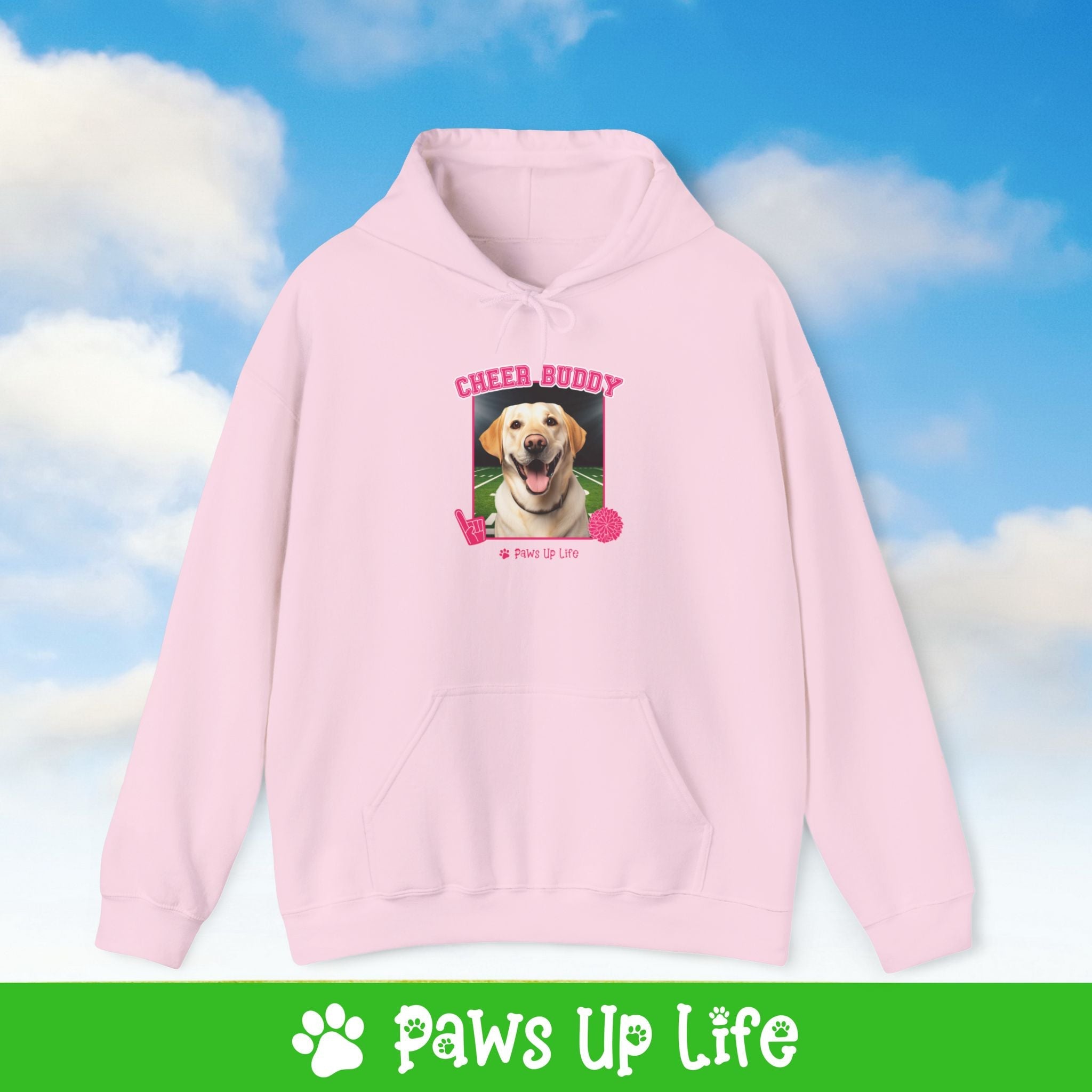 Labrador Retriever Yellow Lab Football Cheer Buddy Cheerleading Dog Unisex Hoodie Hooded Sweatshirt Classic Comfy Cotton | Paws Up Life, LLC