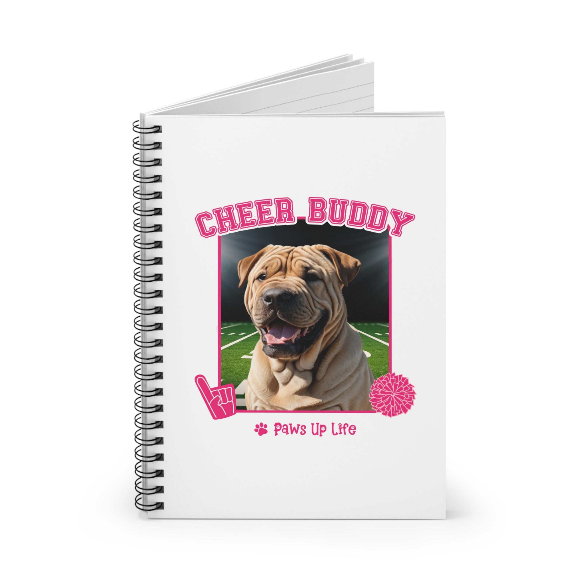 Chinese Shar Pei Football Cheer Buddy Cheerleading Dog Spiral Notebook for Office and Home - Ruled Line | Paws Up Life, LLC